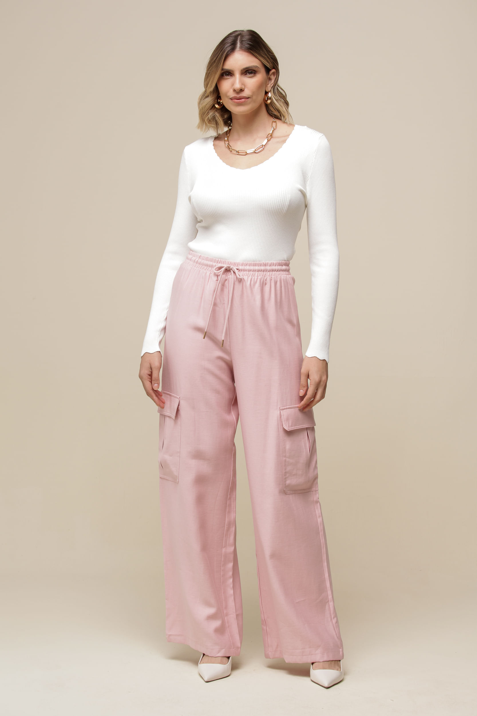 9036569 - Calça Cargo Linho ROSA