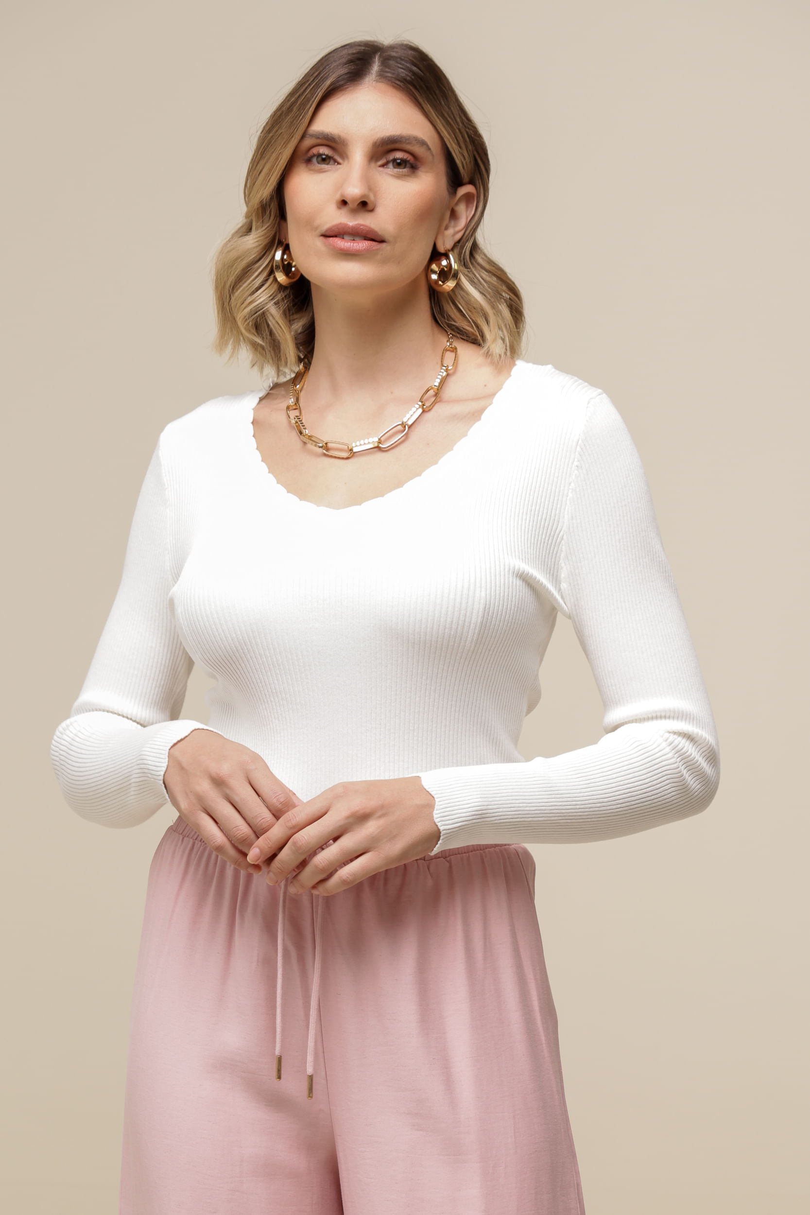 9036573 - Blusa Tricô Detalhe Ondas OFF-WHITE