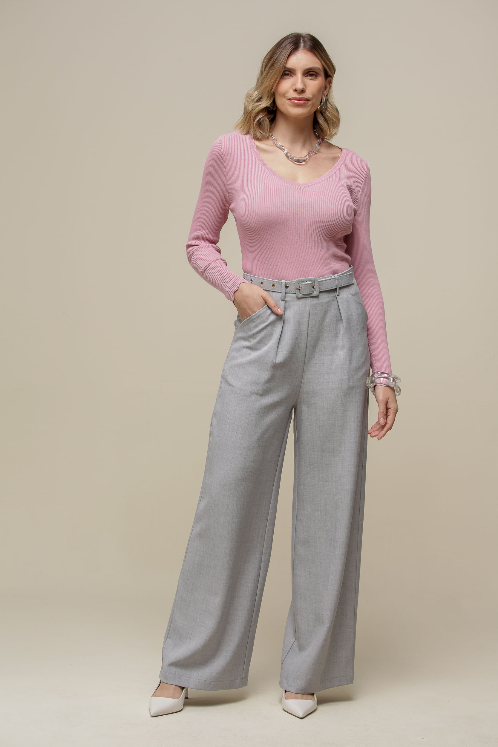 9036573 - Blusa Tricô Detalhe Ondas ROSA 9036573 - Blusa Tricô Detalhe Ondas ROSA