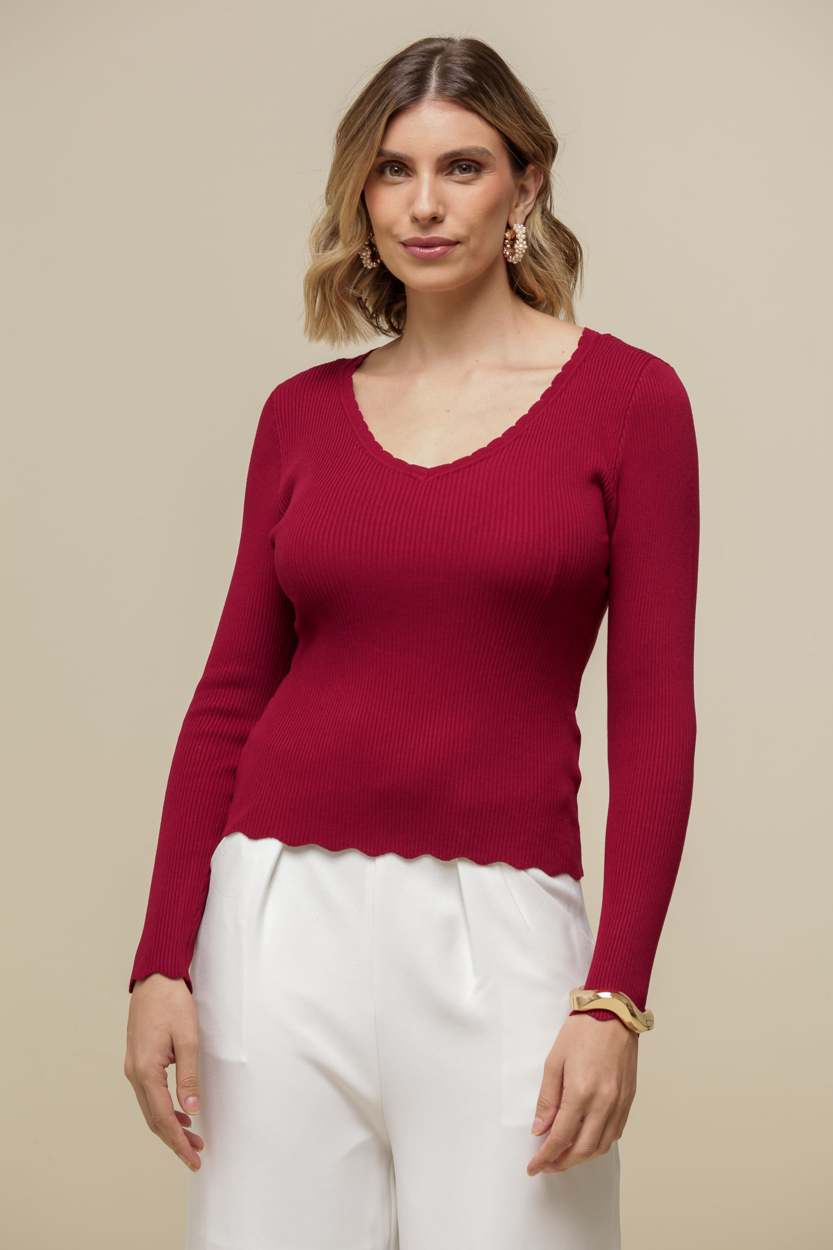 9036573 - Blusa Tricô Detalhe Ondas CEREJA 9036573 - Blusa Tricô Detalhe Ondas CEREJA