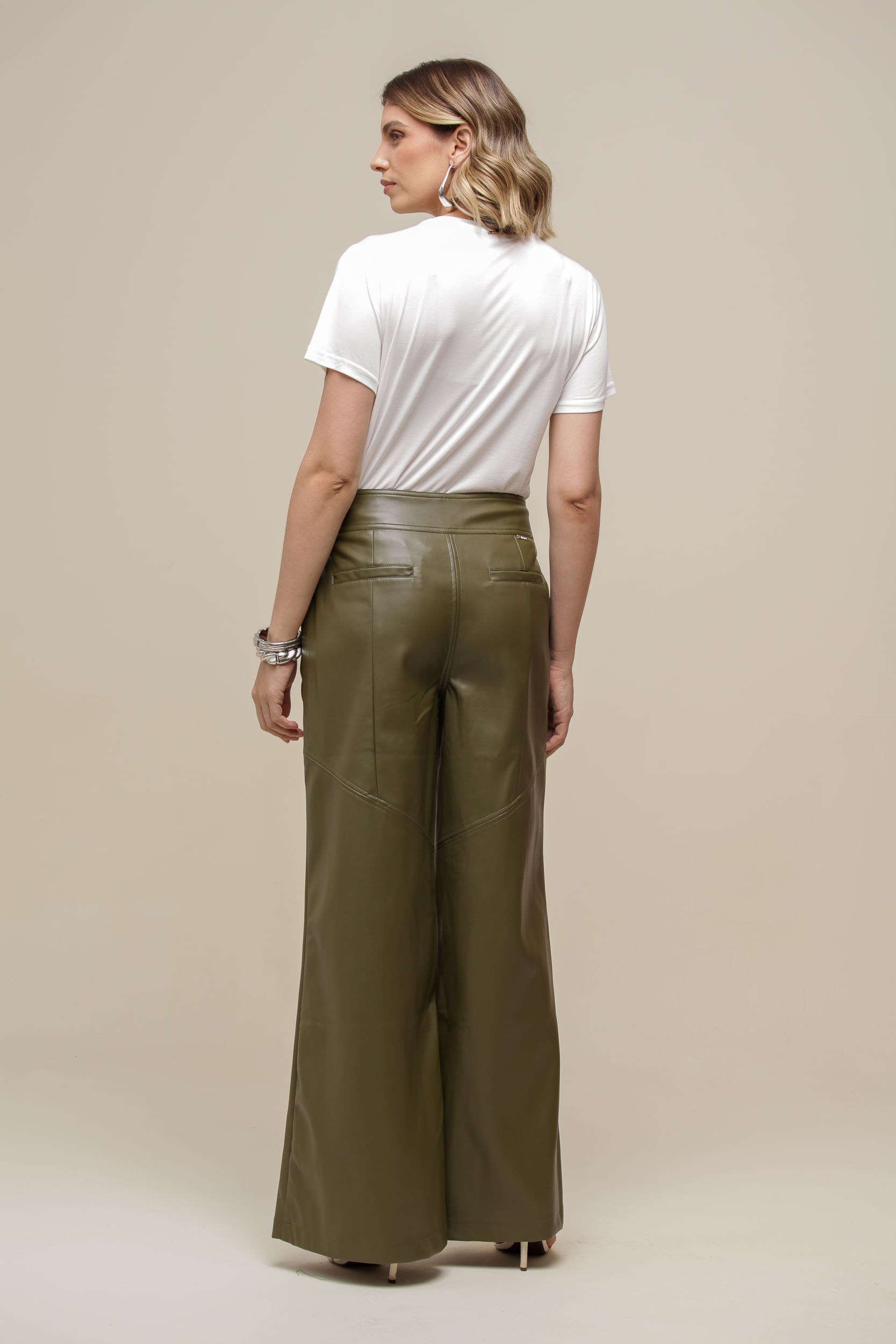 9036262 - Calça PU Pantalona Maxi Fivela VERDE MILITAR