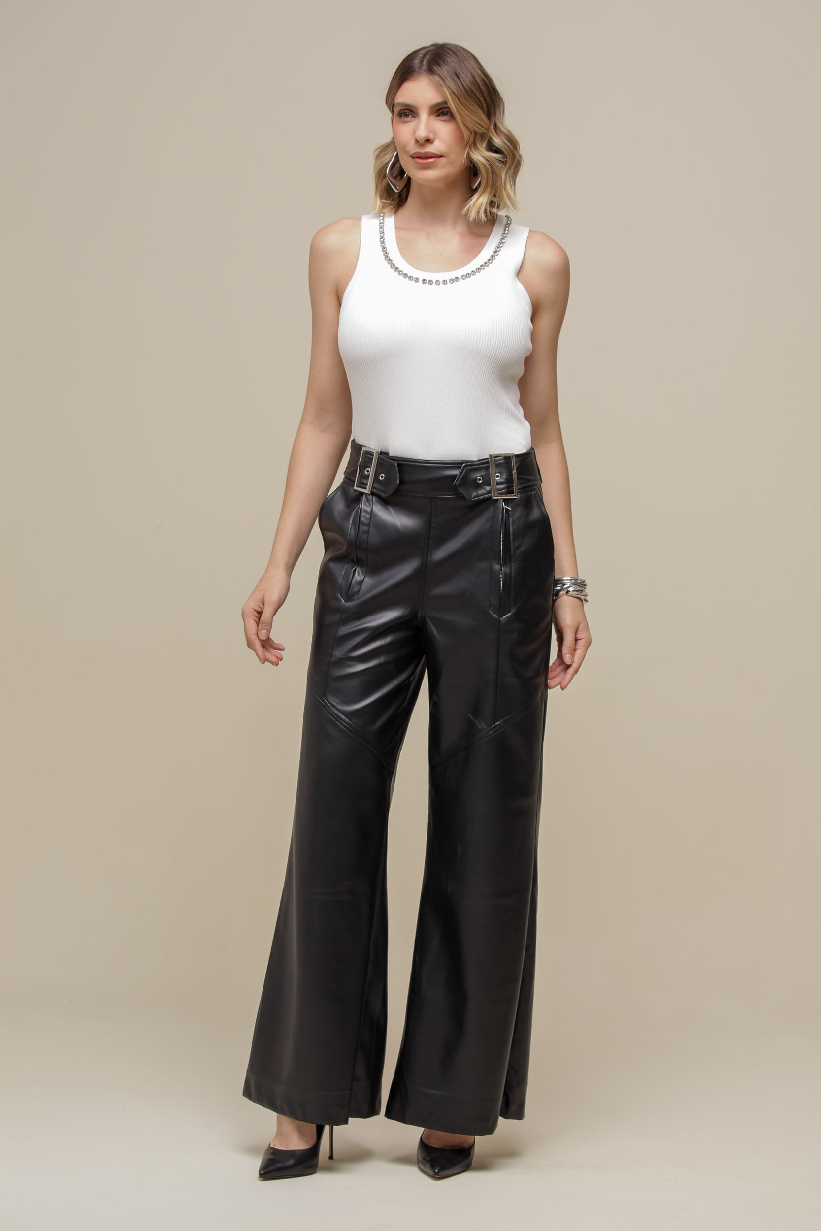 9036279 - Regata Tricô Colar Brilhos OFF-WHITE