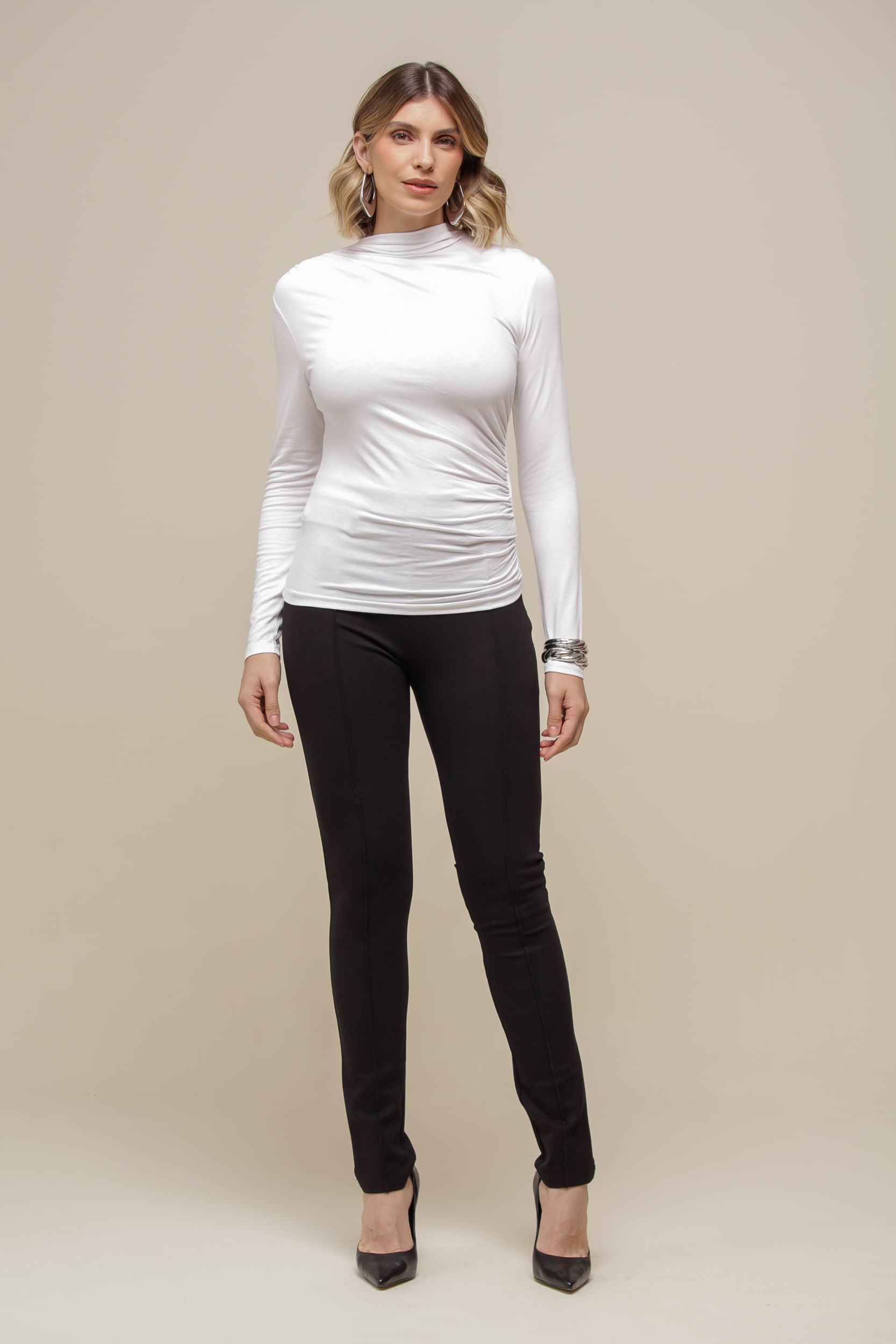 9036320 - Blusa Manga Longa Malha Franzida OFF-WHITE 9036320 - Blusa Manga Longa Malha Franzida OFF-WHITE