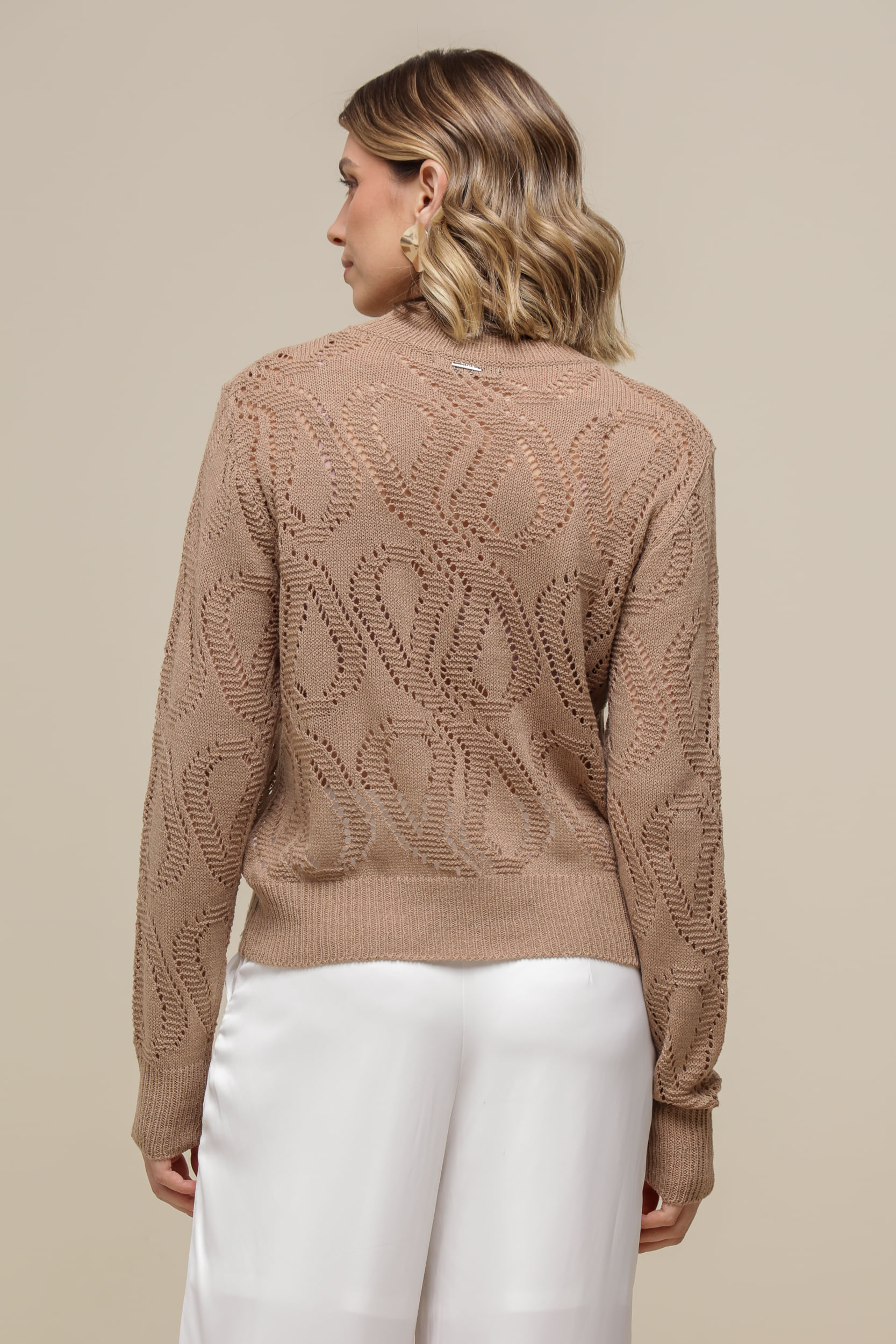 9036777 - Blusa Tricô Manga Longa com Paetê BEGE 9036777 - Blusa Tricô Manga Longa com Paetê BEGE
