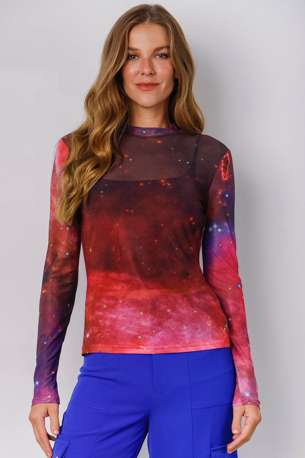 9034096 - Blusa Tule Estampa Galáxia ROXO 9034096 - Blusa Tule Estampa Galáxia ROXO