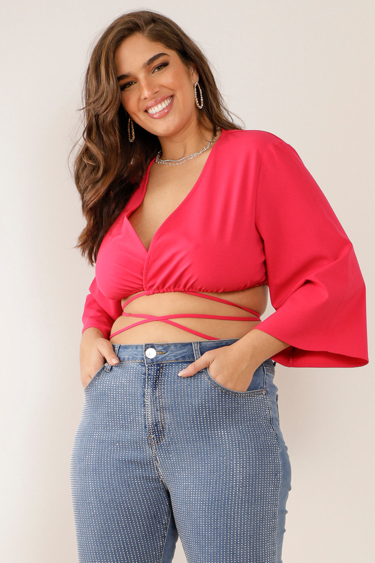 9033542 - Blusa Cropped Amarração Cruzada  PINK