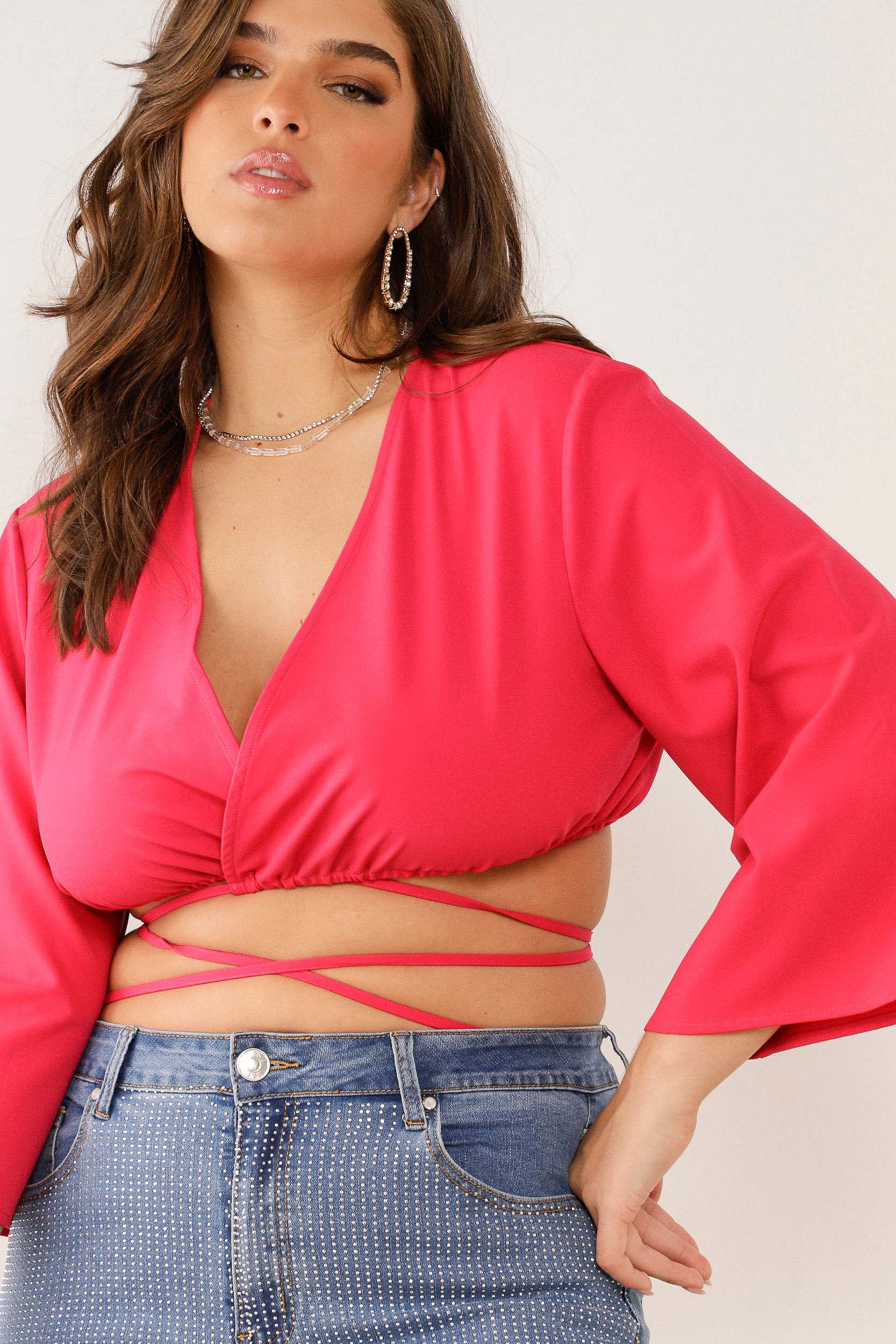 9033542 - Blusa Cropped Amarração Cruzada  PINK