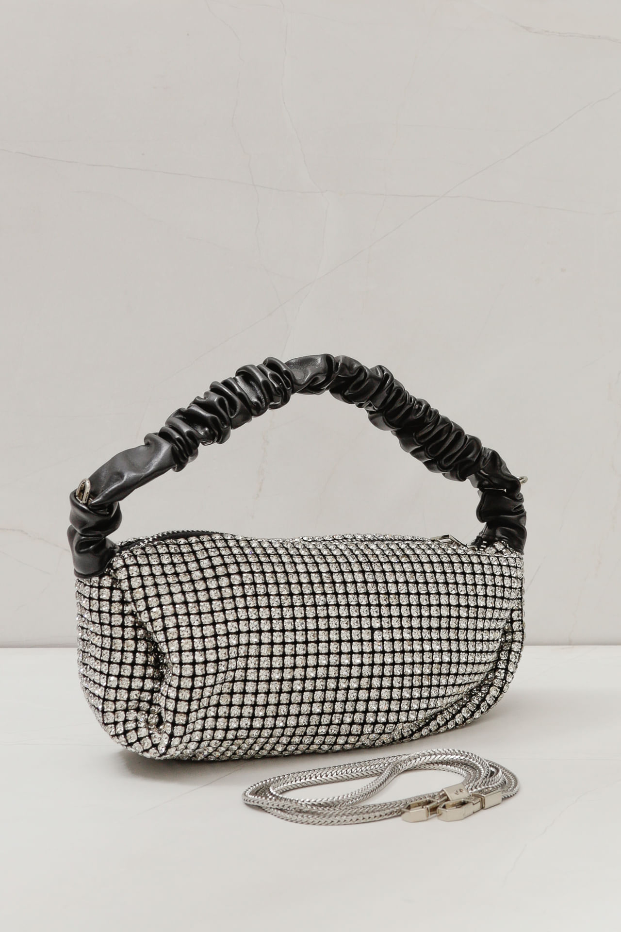 9035865 - Bolsa Strass Alça Franzida PRATA 9035865 - Bolsa Strass Alça Franzida PRATA