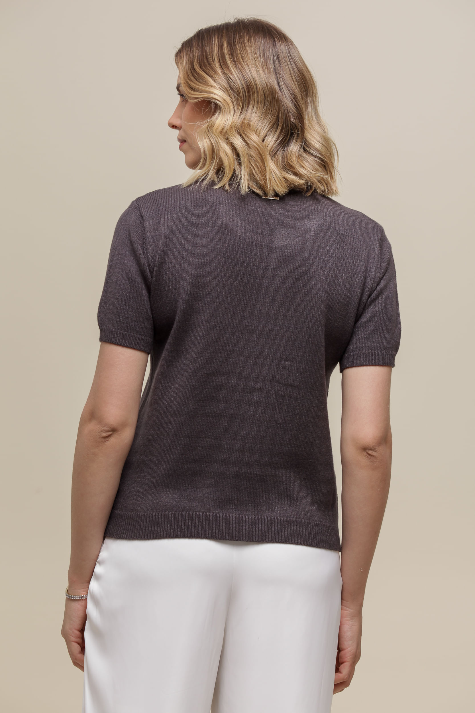 9036274 - Blusa Tricô Colar de Brilhos CINZA 9036274 - Blusa Tricô Colar de Brilhos CINZA