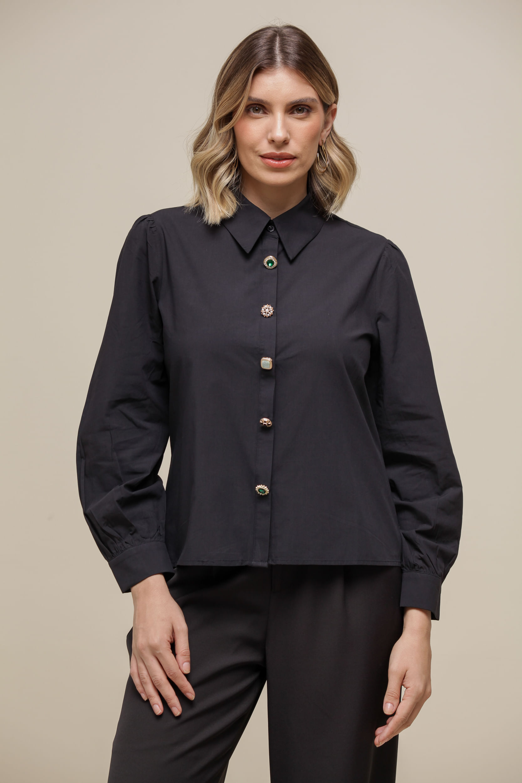 9036332 - Camisa Tricoline Botões PRETO 9036332 - Camisa Tricoline Botões PRETO