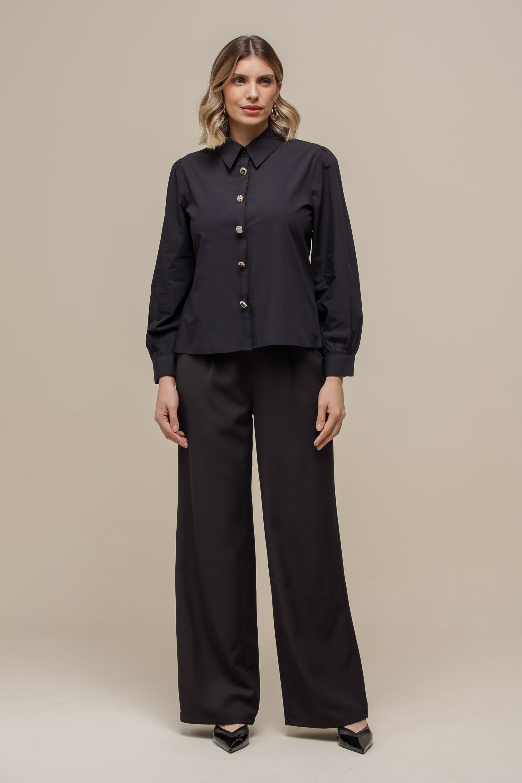 9036332 - Camisa Tricoline Botões PRETO 9036332 - Camisa Tricoline Botões PRETO