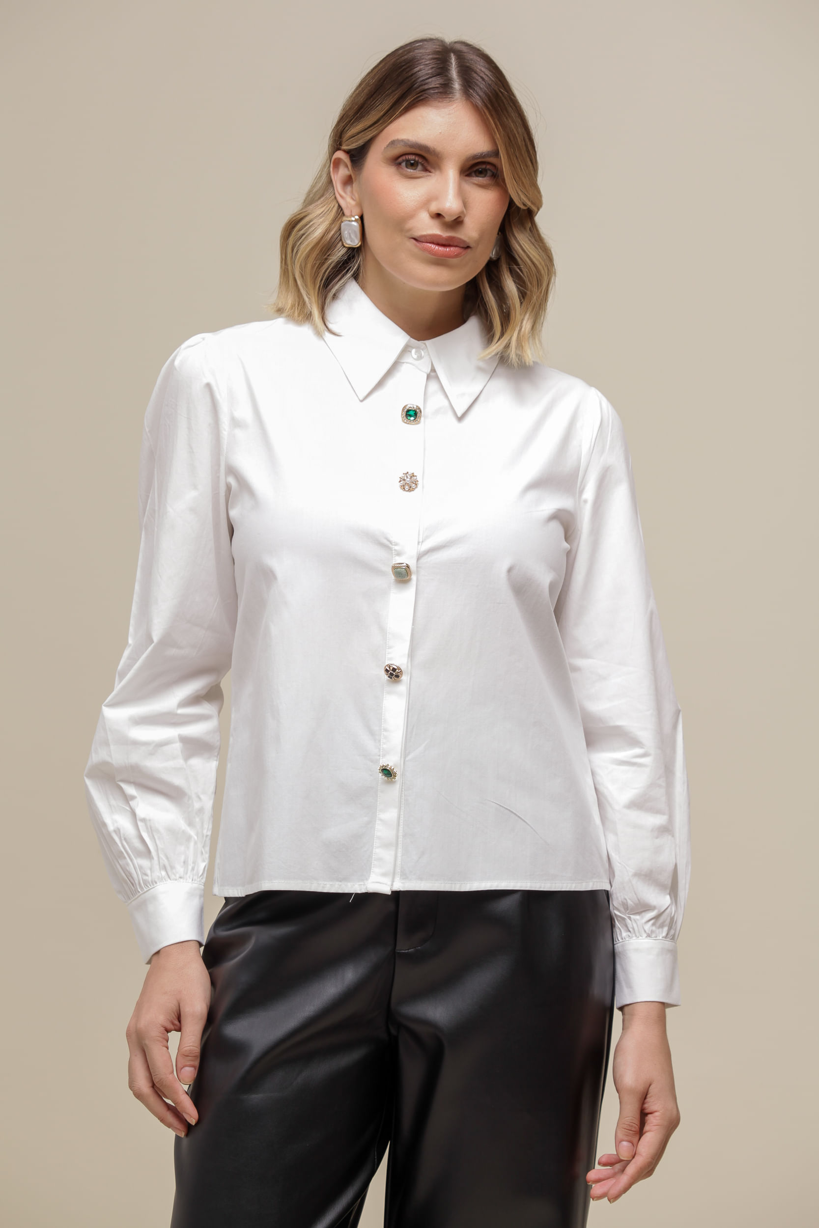 9036332 - Camisa Tricoline Botões OFF-WHITE 9036332 - Camisa Tricoline Botões OFF-WHITE