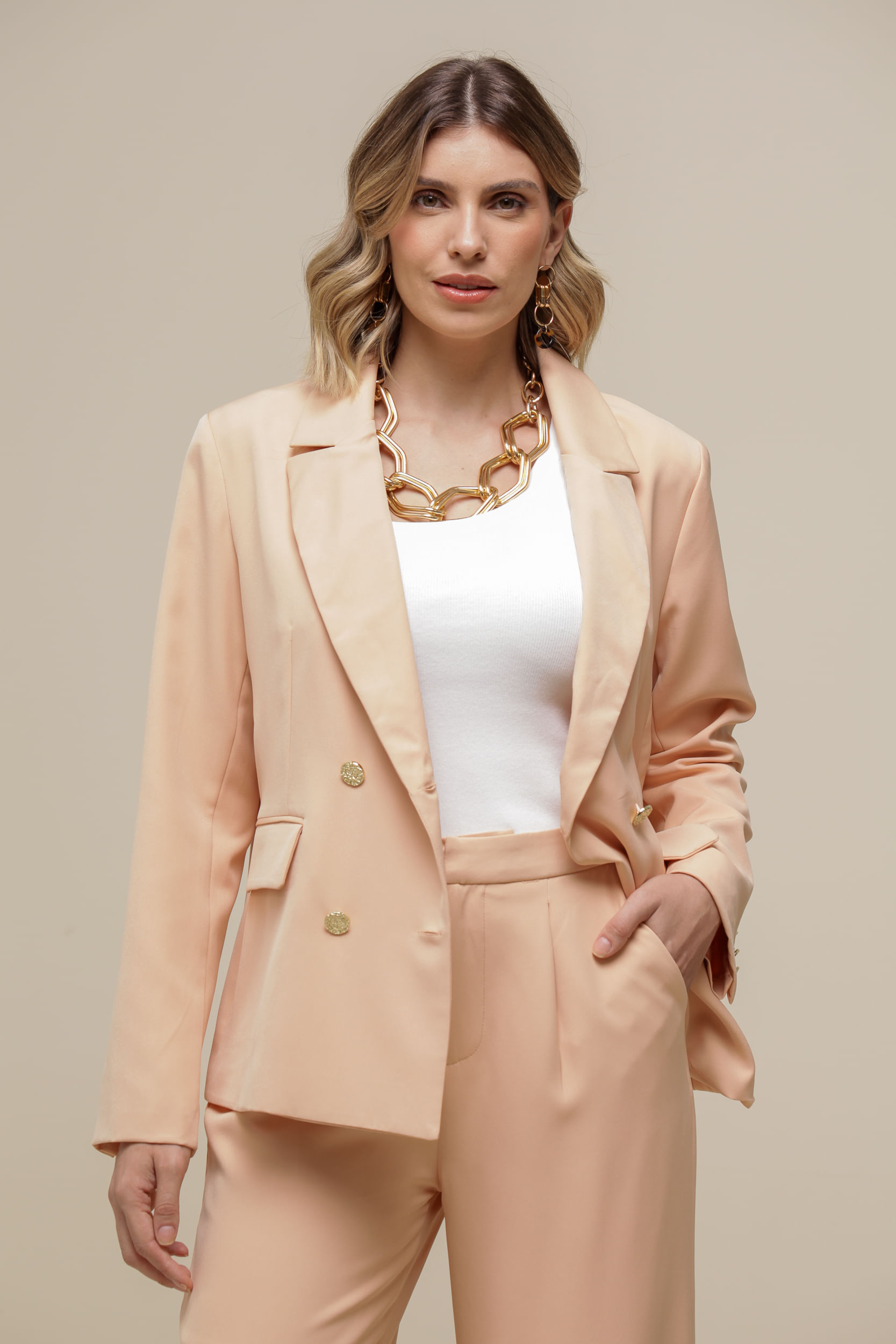 9036355 - Blazer Alfaiataria Lapelas  BEGE