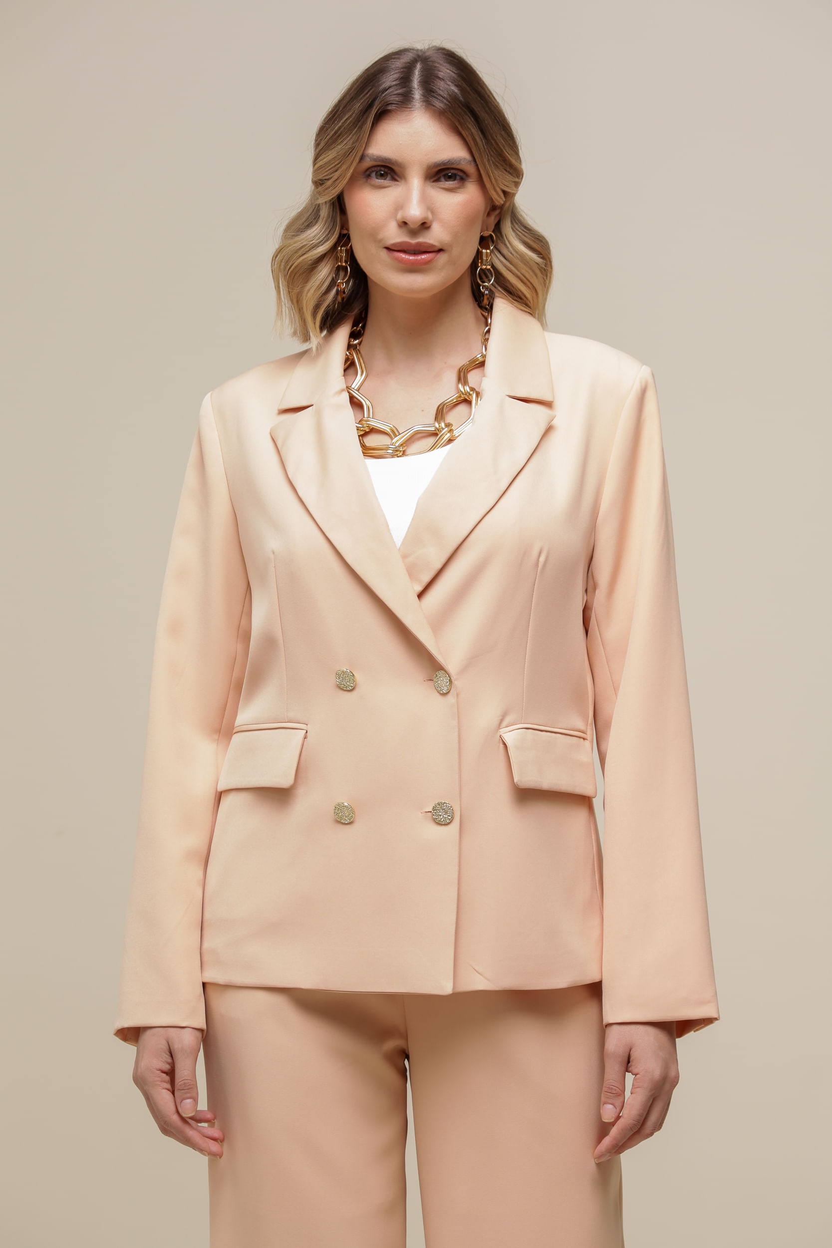 9036355 - Blazer Alfaiataria Lapelas  BEGE