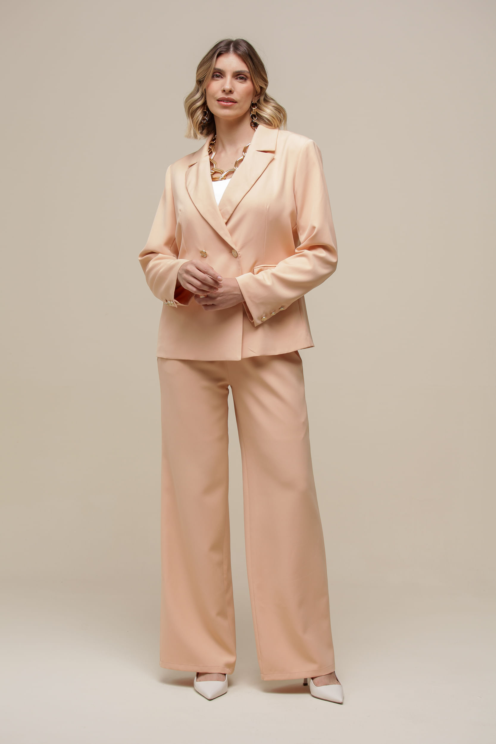 9036355 - Blazer Alfaiataria Lapelas  BEGE
