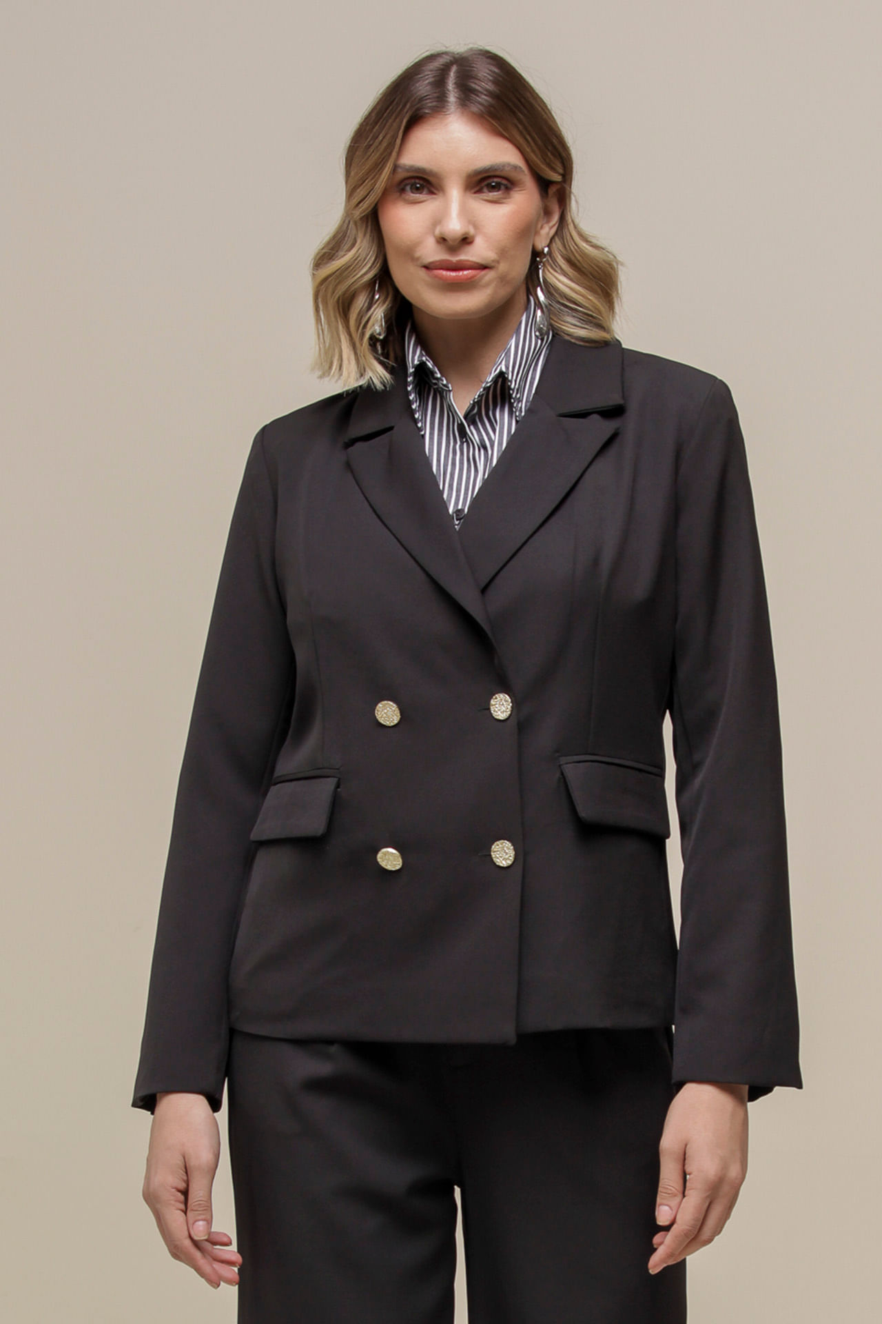 9036355 - Blazer Alfaiataria Lapelas  PRETO