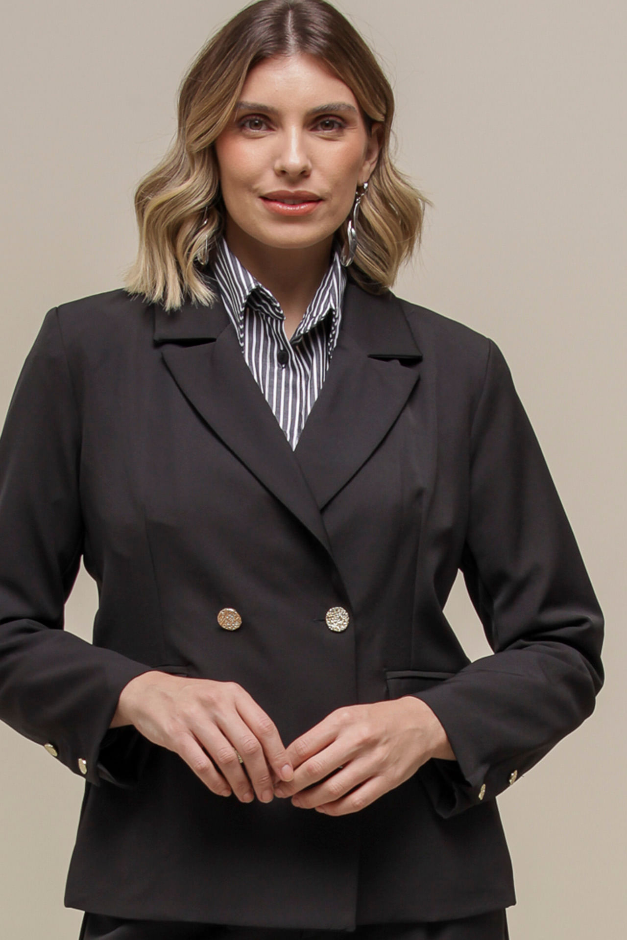9036355 - Blazer Alfaiataria Lapelas  PRETO