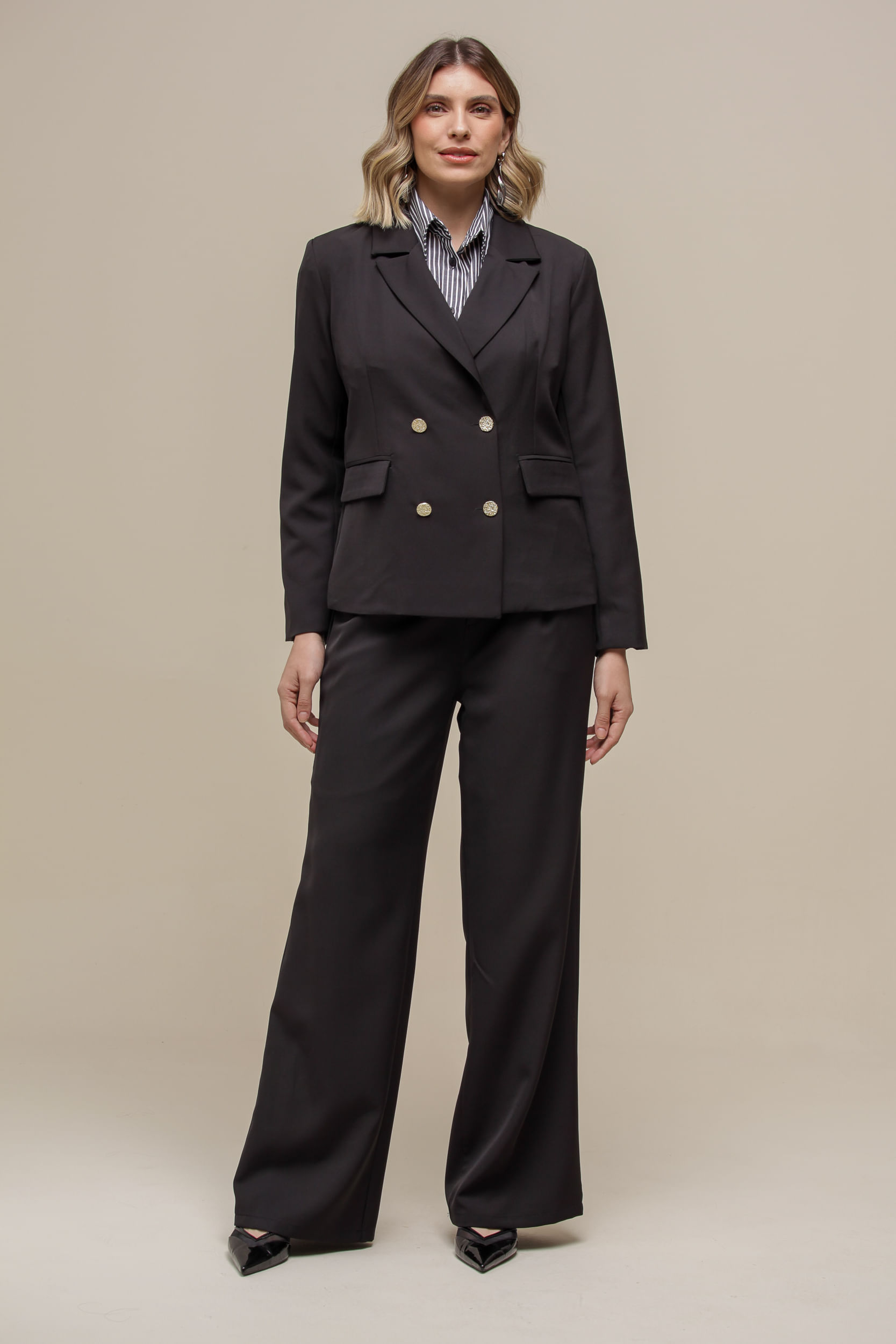 9036355 - Blazer Alfaiataria Lapelas  PRETO