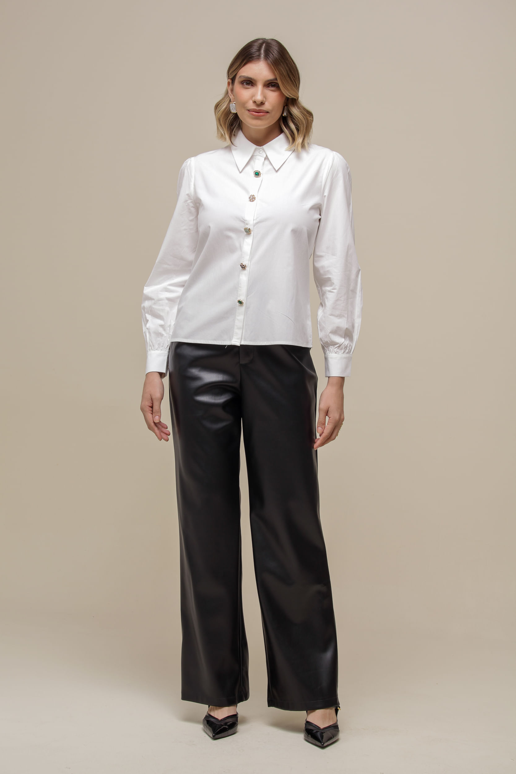 9036378 - Calça Reta PU Clochard  PRETO