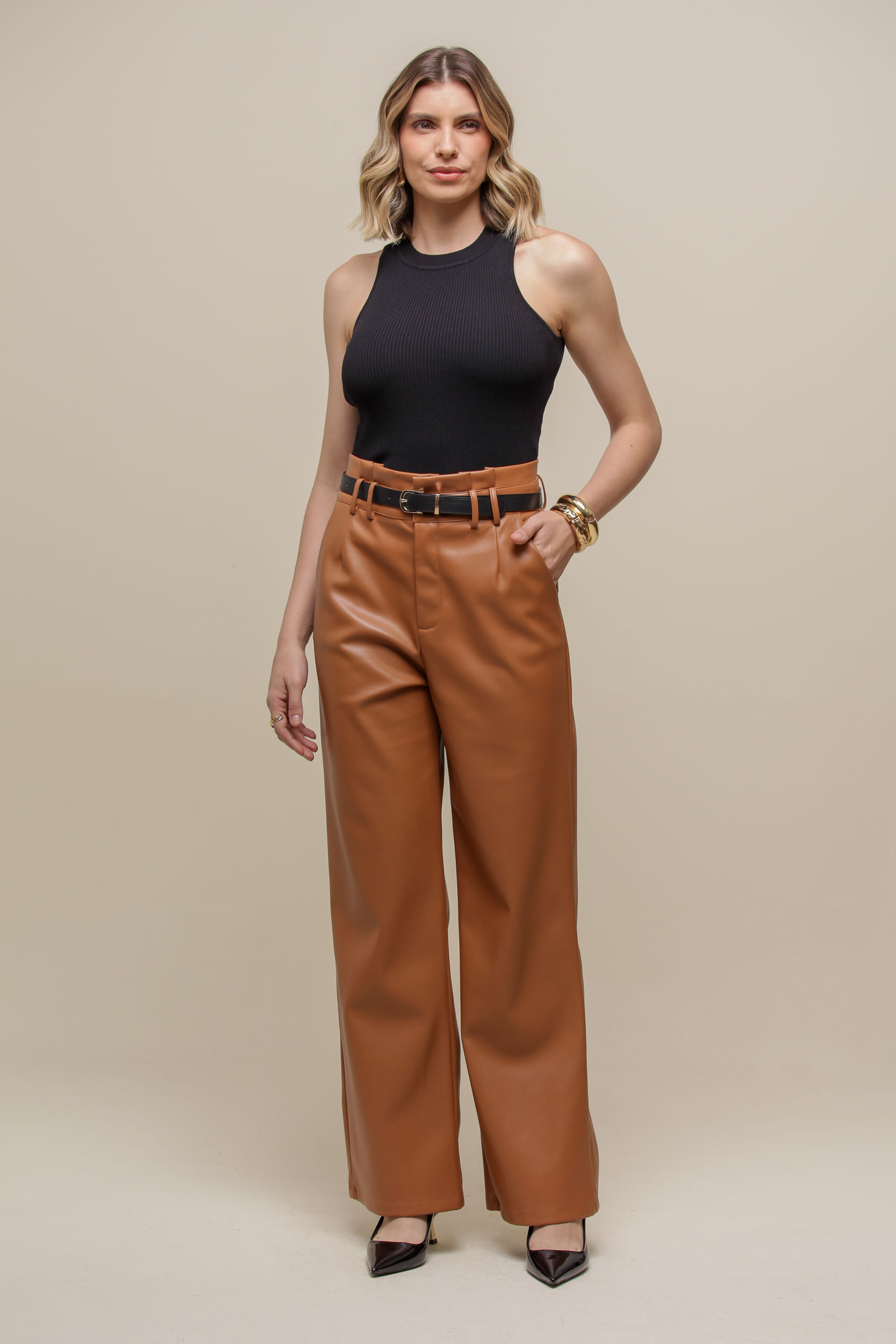 9036378 - Calça Reta PU Clochard CARAMELO 9036378 - Calça Reta PU Clochard CARAMELO
