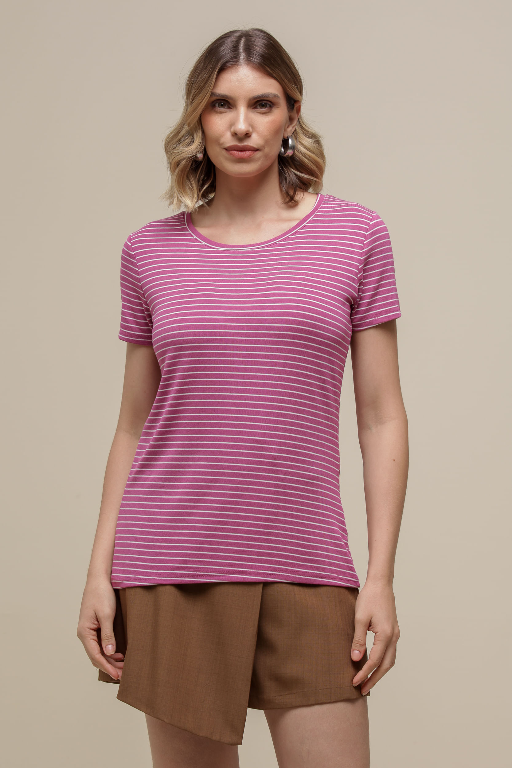 9036448 - Camiseta Malha Listras ROSA 9036448 - Camiseta Malha Listras ROSA