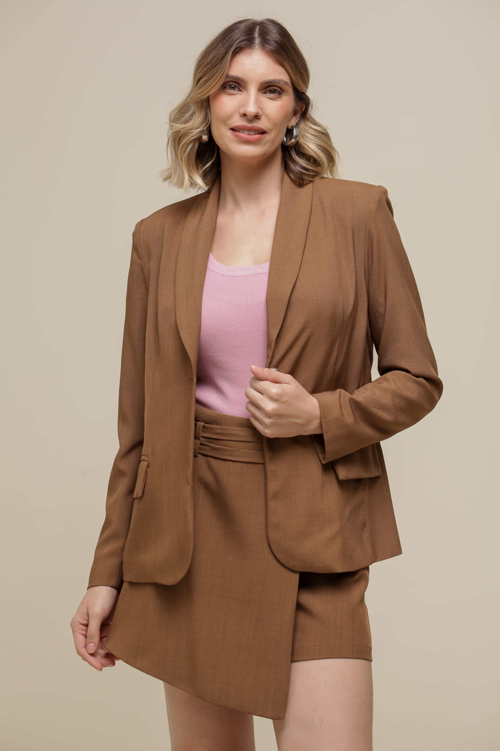 9036461 - Blazer Alfaiataria Alongado  MARROM
