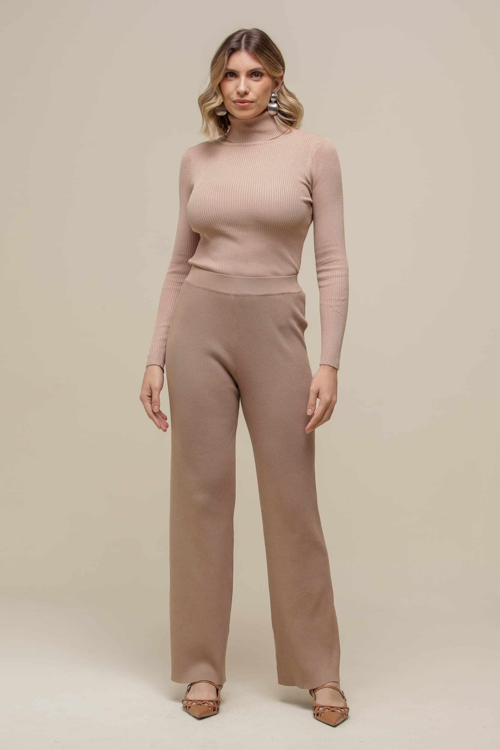 9036537 - Calça Tricô Reta  BEGE