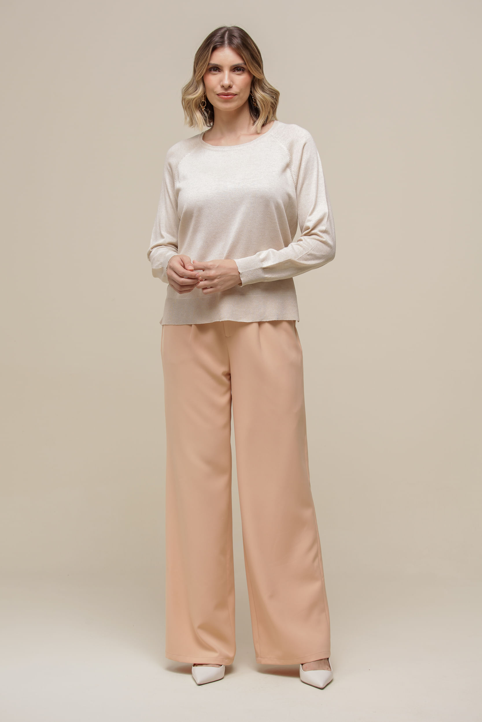 9036572 - Blusa Tricô Amplo Fio Metalizado AREIA 9036572 - Blusa Tricô Amplo Fio Metalizado AREIA
