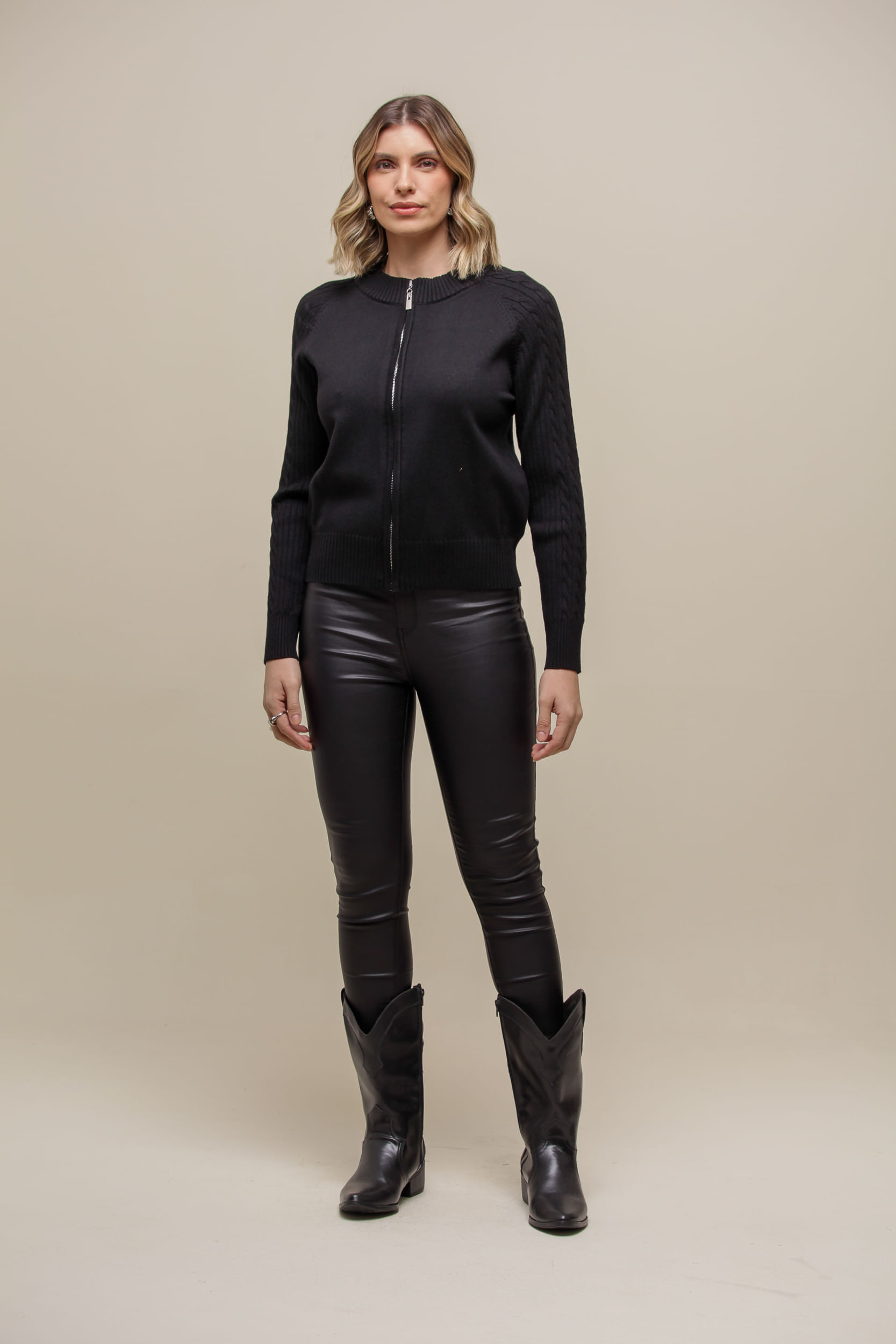 9036575 - Blusa Tricô com Zíper PRETO 9036575 - Blusa Tricô com Zíper PRETO