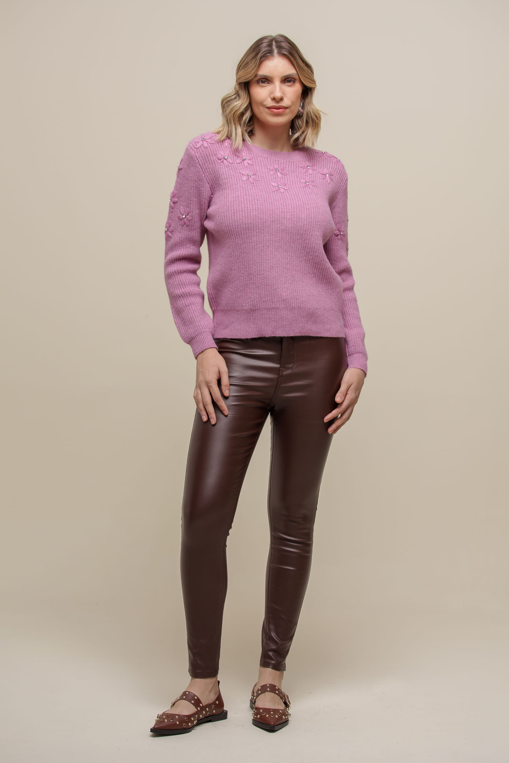9036577 - Blusa Tricô Flores ROSA 9036577 - Blusa Tricô Flores ROSA