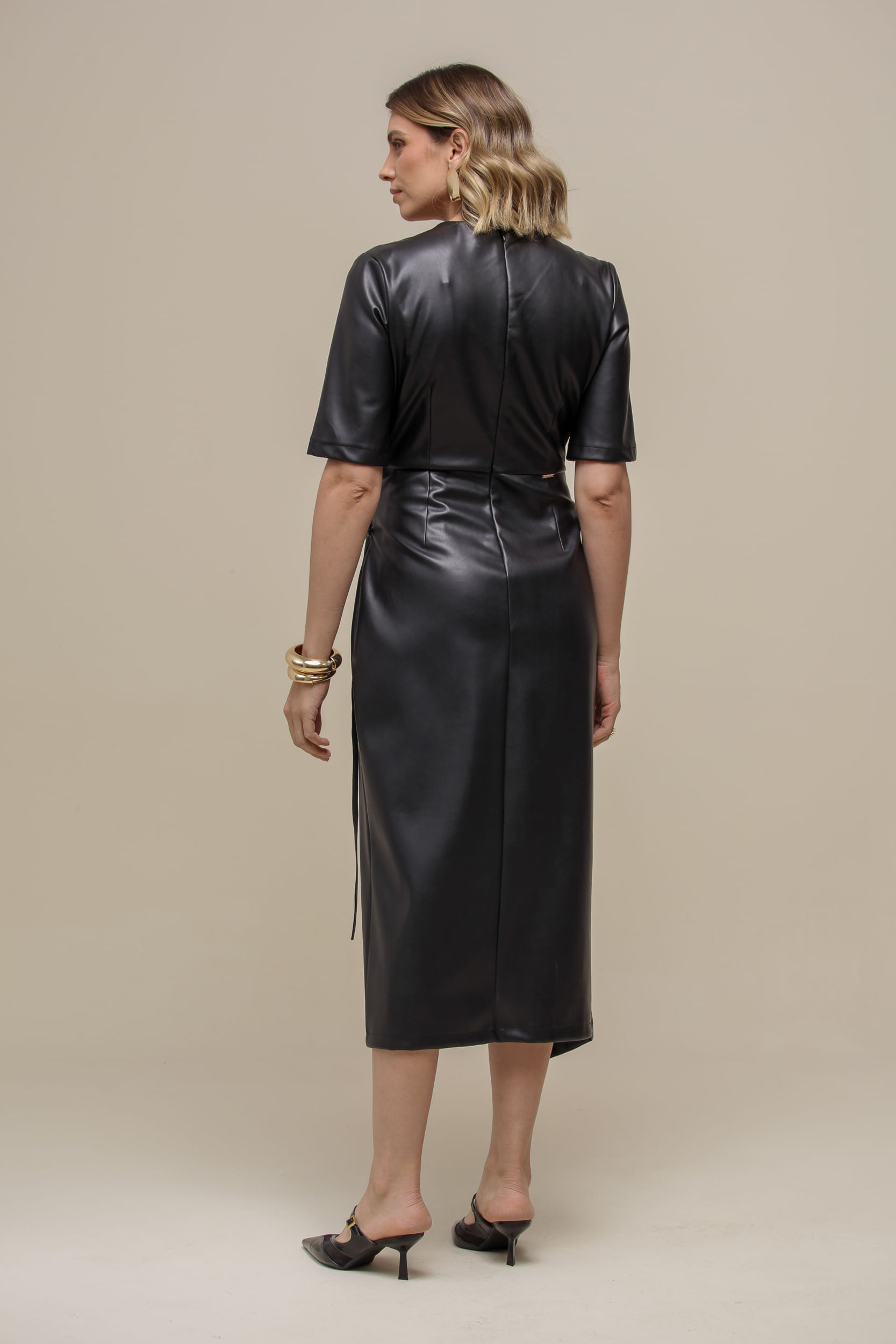 9036596 - Vestido PU Transpassado PRETO 9036596 - Vestido PU Transpassado PRETO