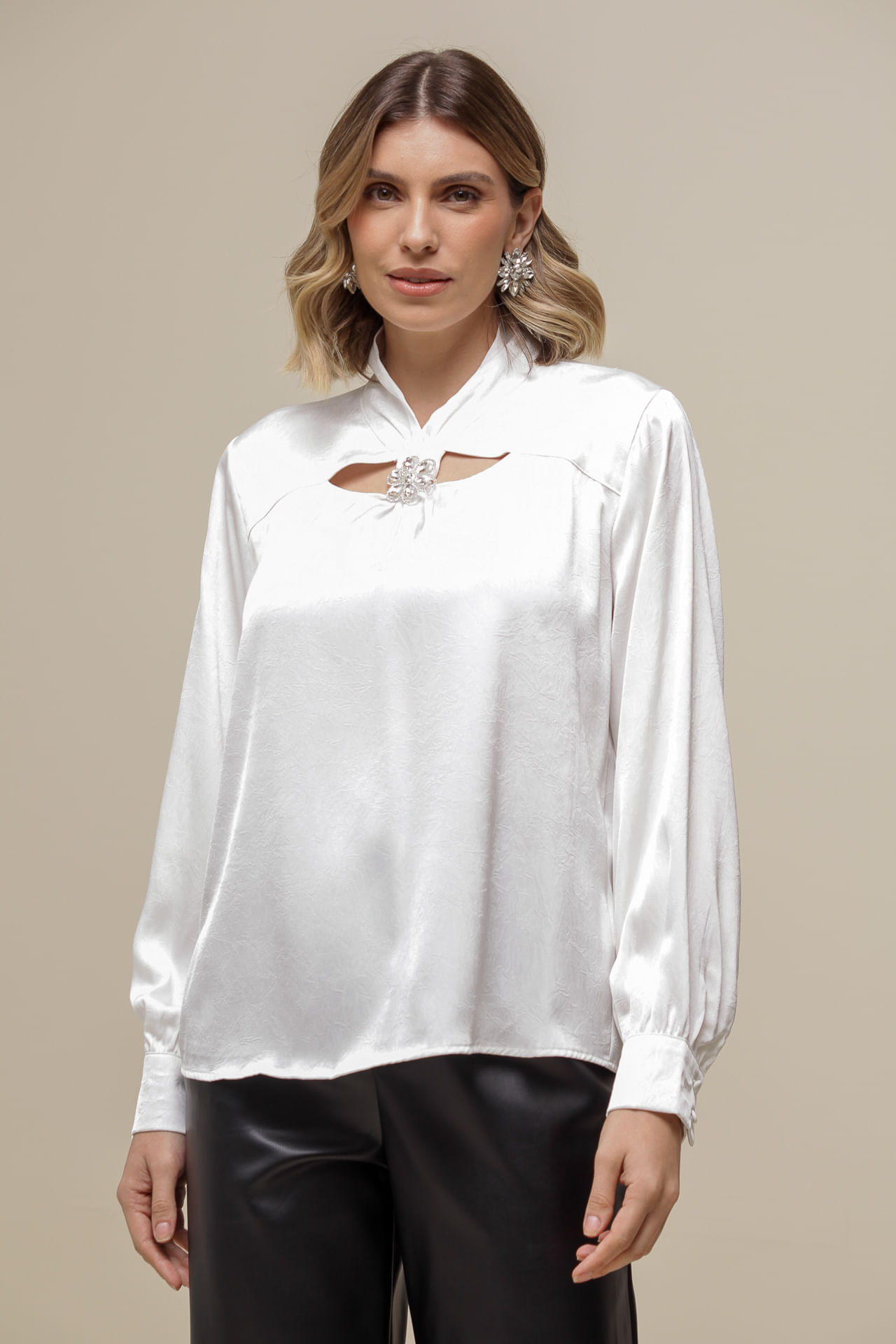 9036604 - Blusa Manga Longa Detalhe  OFF-WHITE