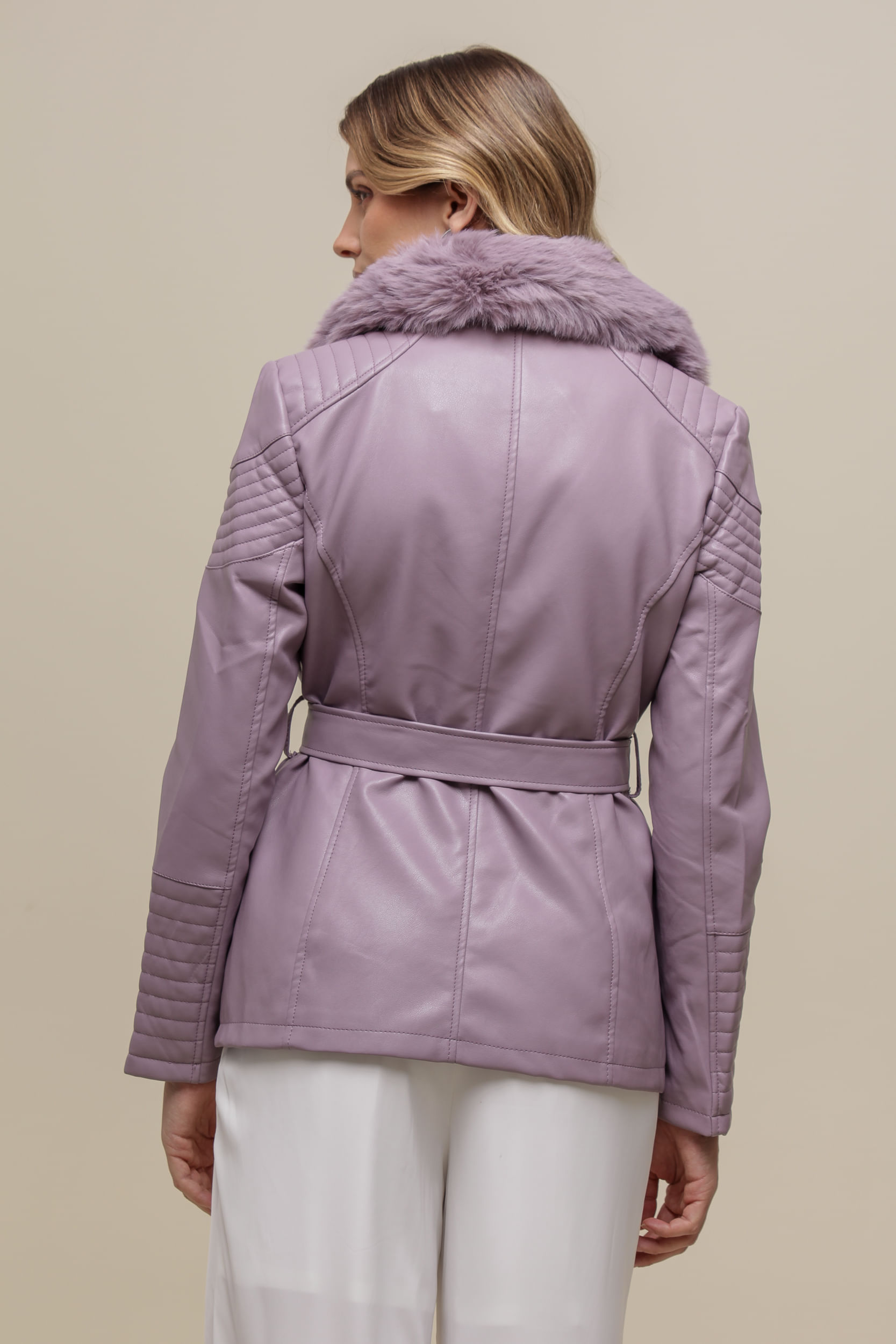 Jaqueta PU Gola Com Pelo LILAS Jaqueta PU Gola Com Pelo LILAS