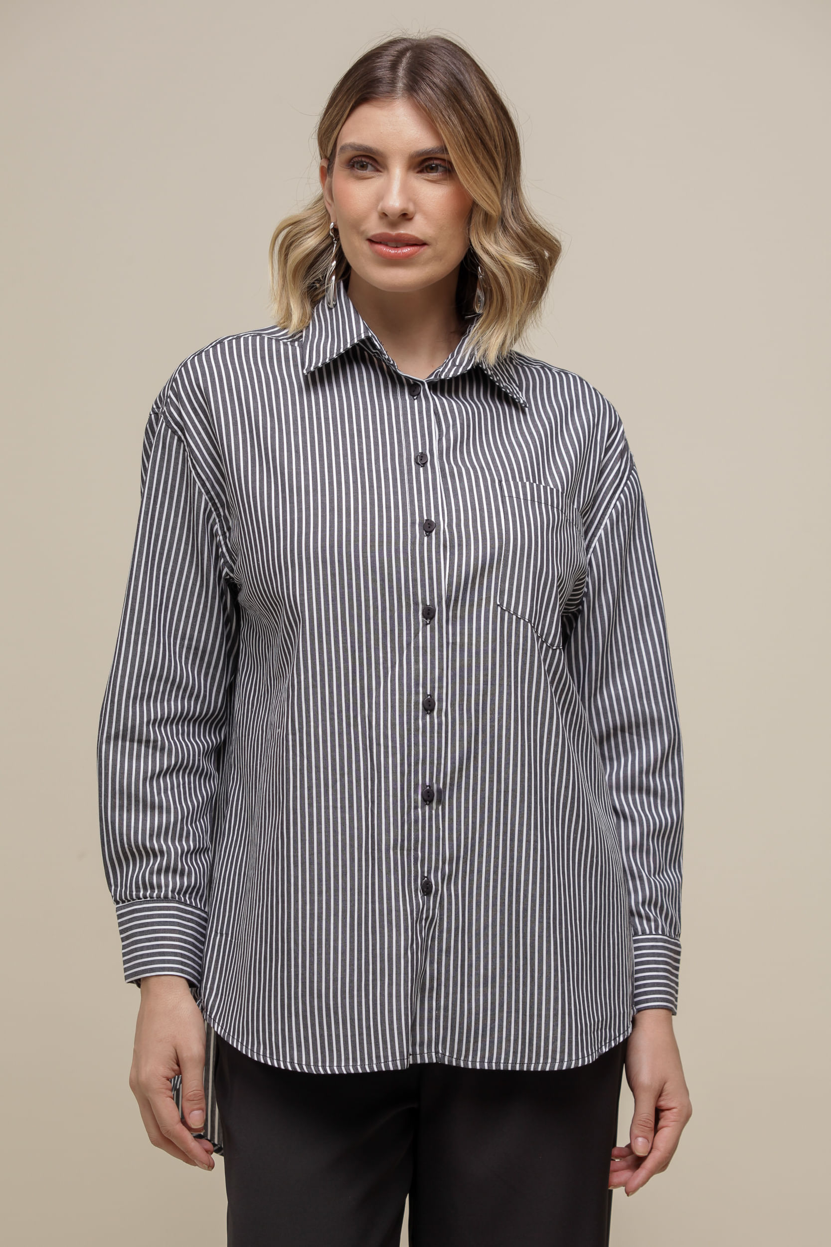 9036606 - Camisa Listras Botões PRETO 9036606 - Camisa Listras Botões PRETO