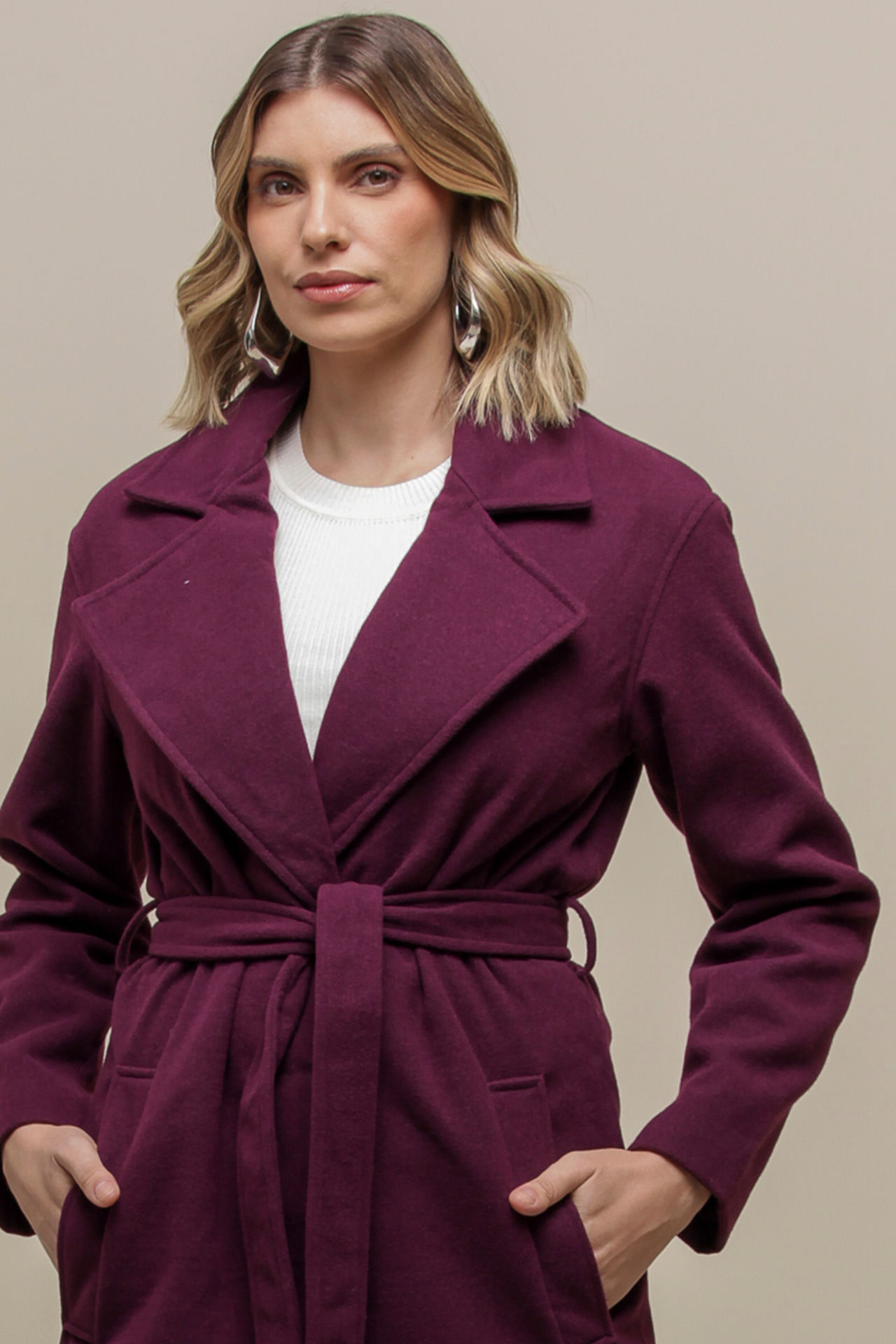 Casaco Sobretudo Easy Em Lã Sintética ROXO Casaco Sobretudo Easy Em Lã Sintética ROXO