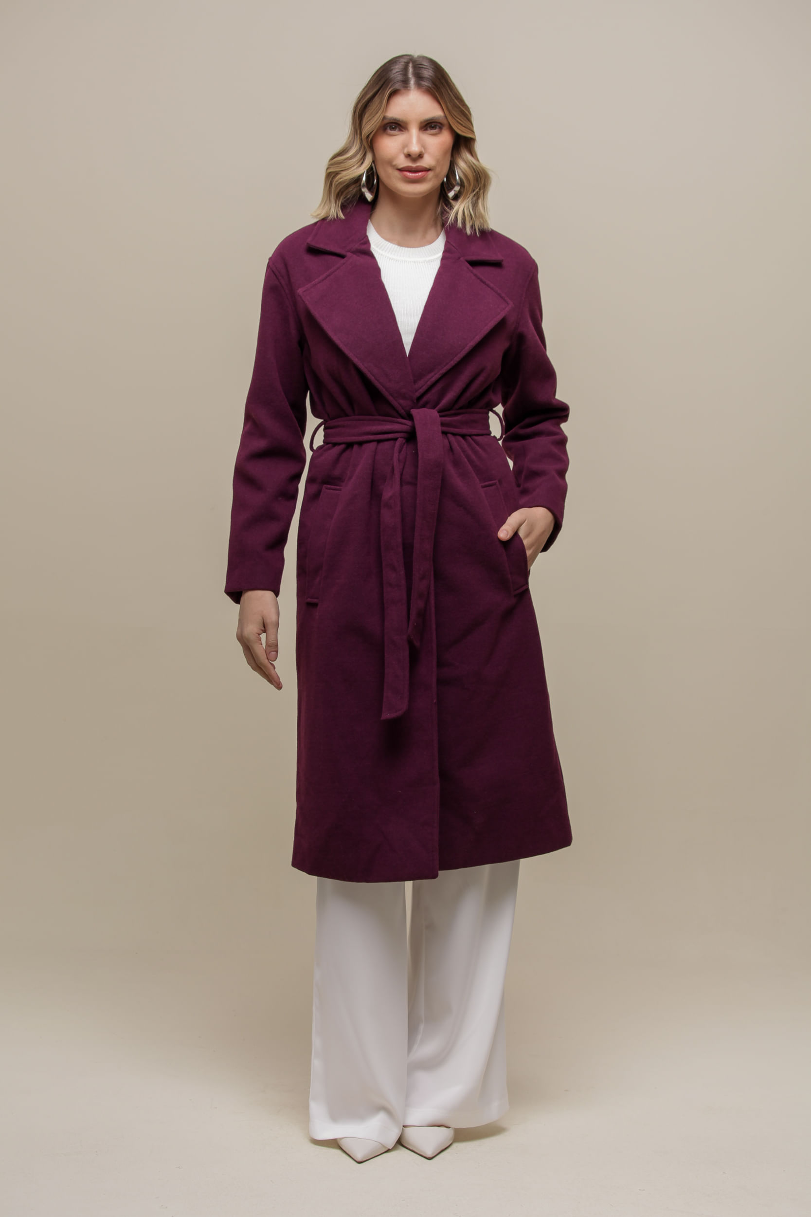 Casaco Sobretudo Easy Em Lã Sintética ROXO Casaco Sobretudo Easy Em Lã Sintética ROXO