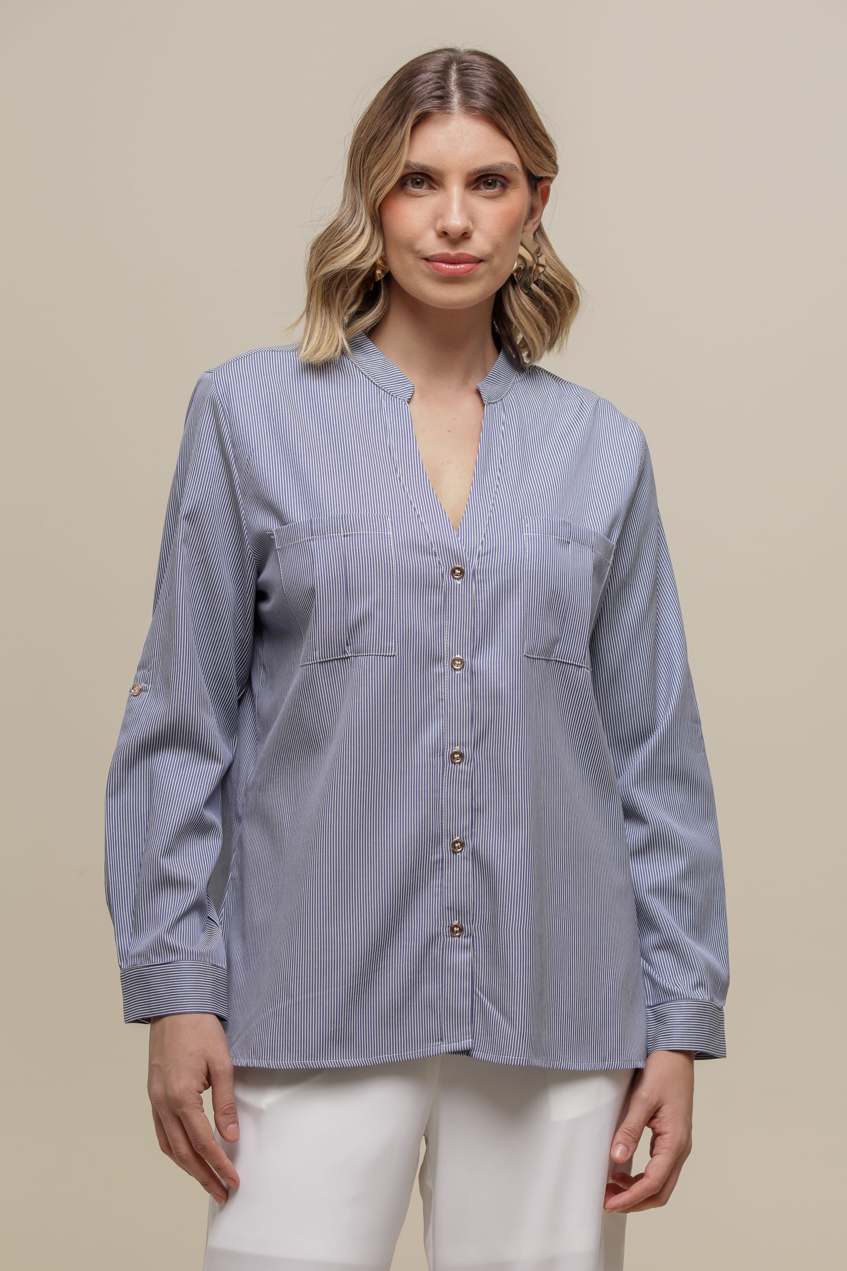 9036703 - Camisa Gola Listras AZUL