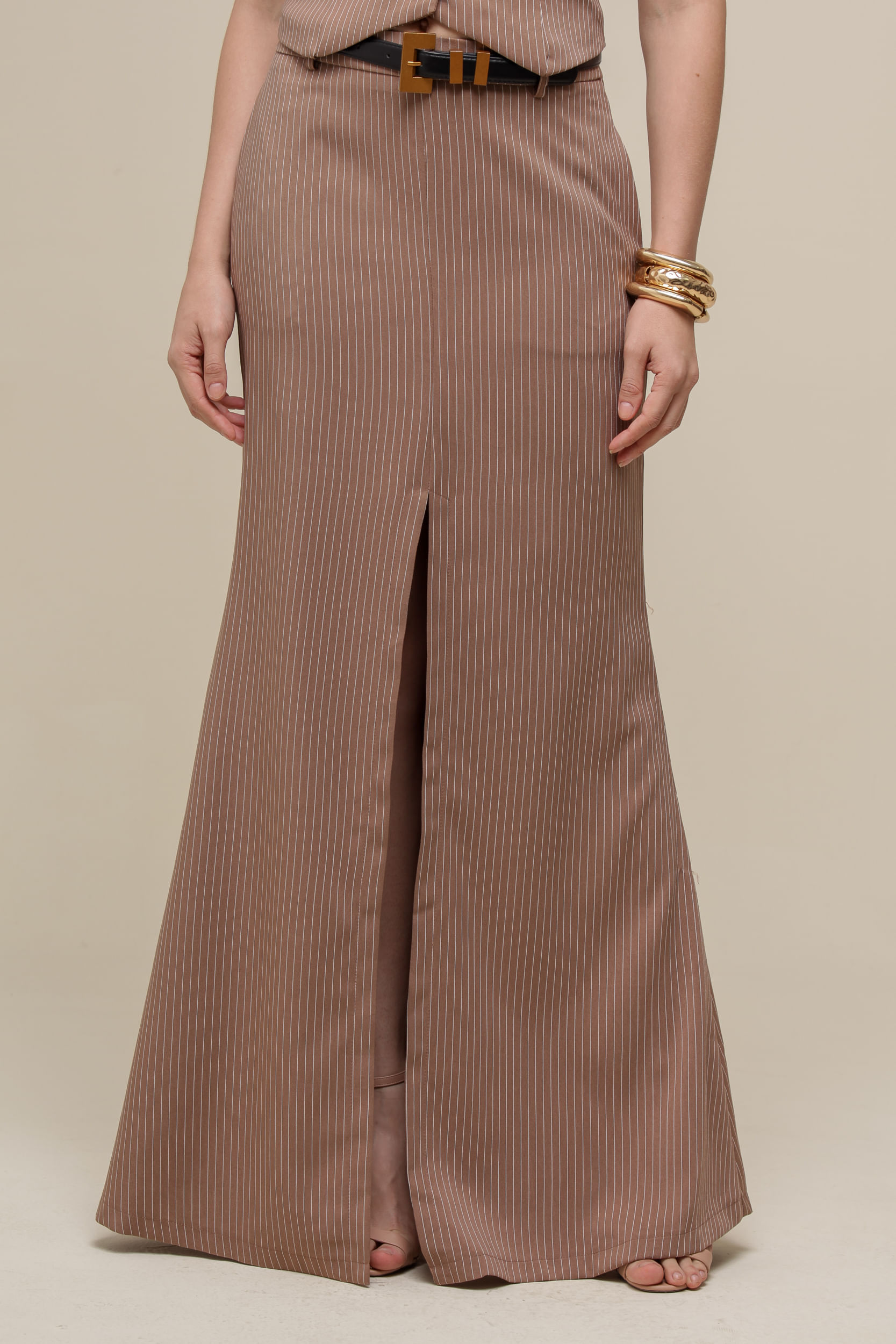 9036716 - Saia Longa Alfaiataria Risca de Giz MARROM 9036716 - Saia Longa Alfaiataria Risca de Giz MARROM