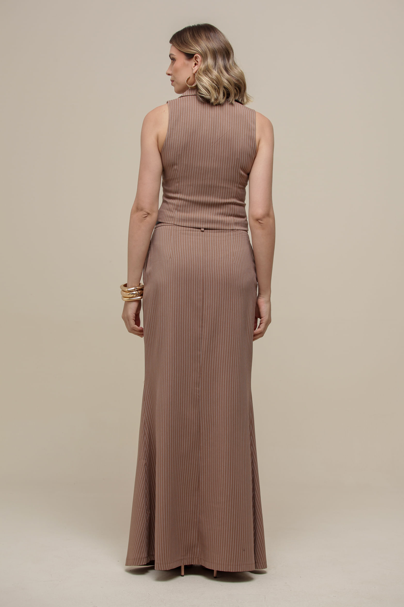 9036716 - Saia Longa Alfaiataria Risca de Giz MARROM 9036716 - Saia Longa Alfaiataria Risca de Giz MARROM