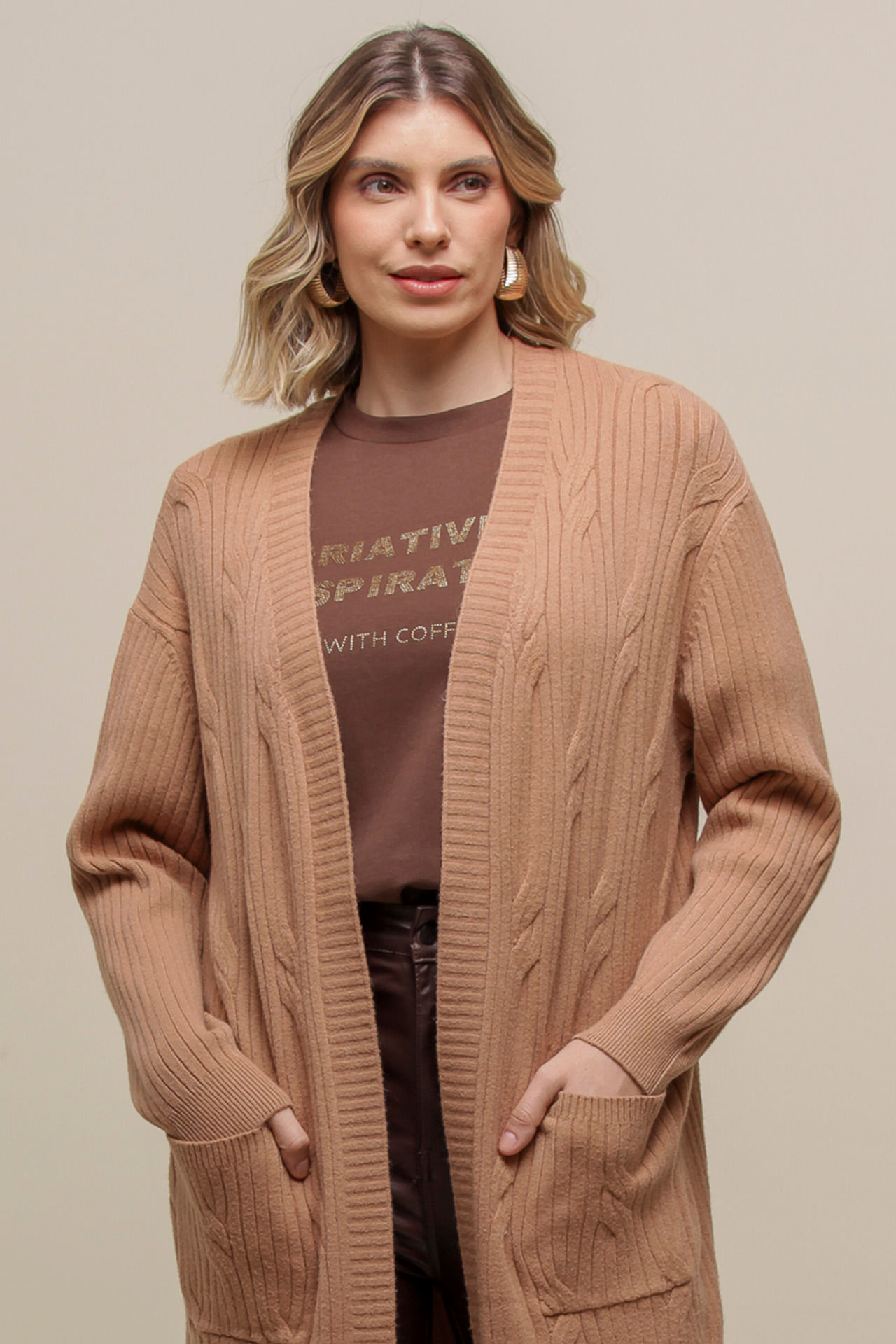 9035035 - Maxi Cardigan Bolsos CAMEL 9035035 - Maxi Cardigan Bolsos CAMEL