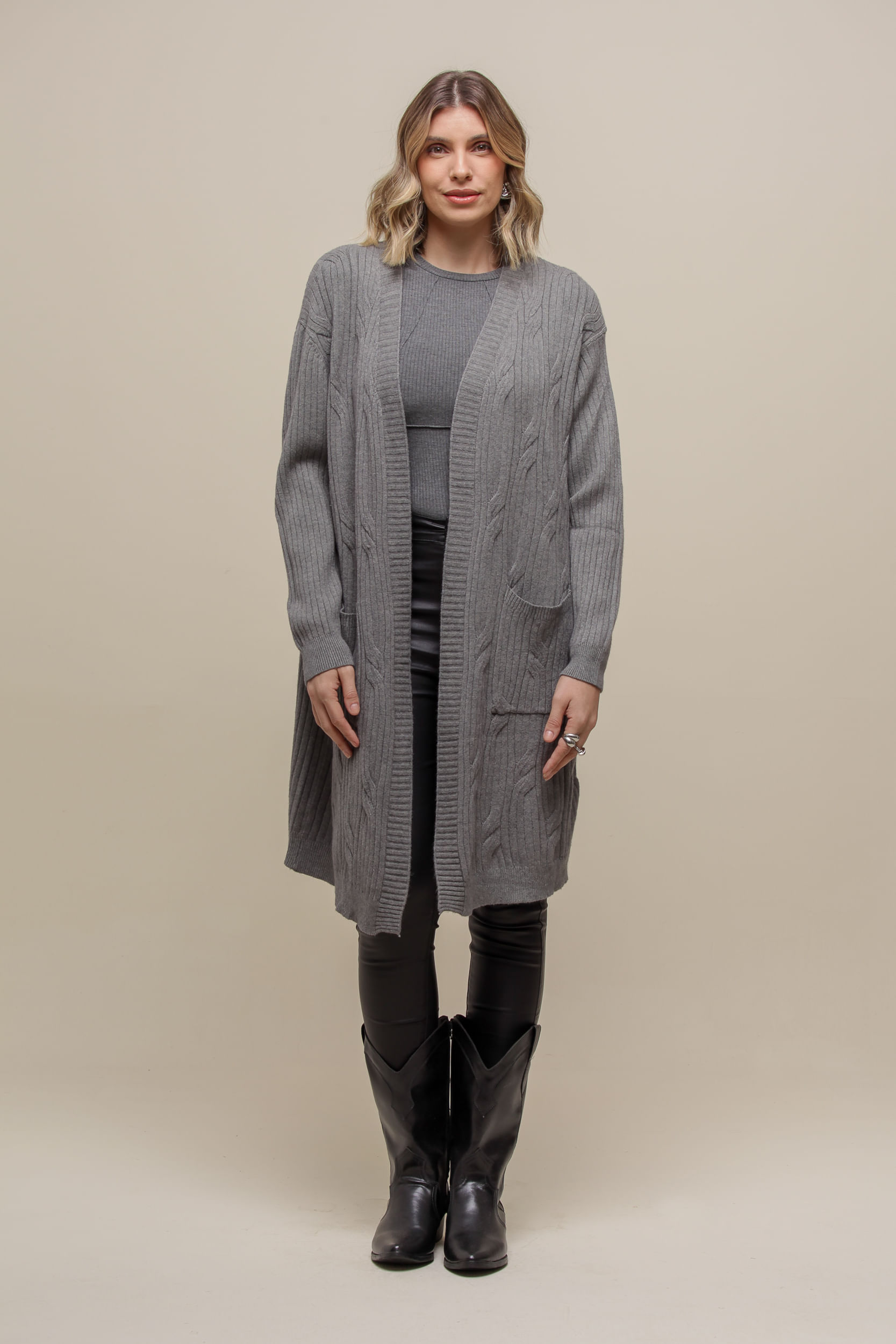 9035035 - Maxi Cardigan Bolsos CINZA