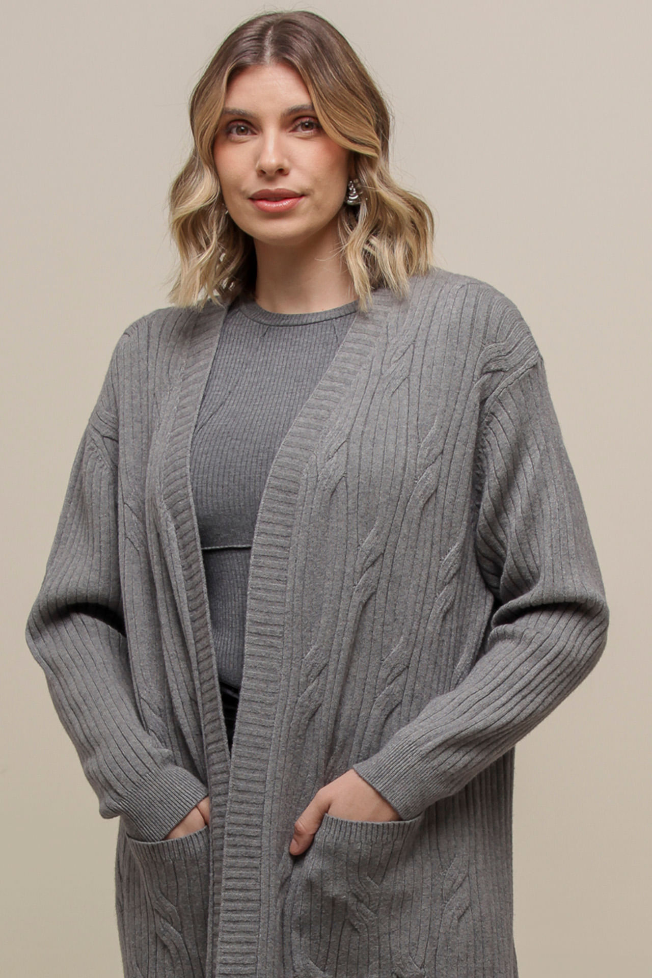 9035035 - Maxi Cardigan Bolsos CINZA 9035035 - Maxi Cardigan Bolsos CINZA