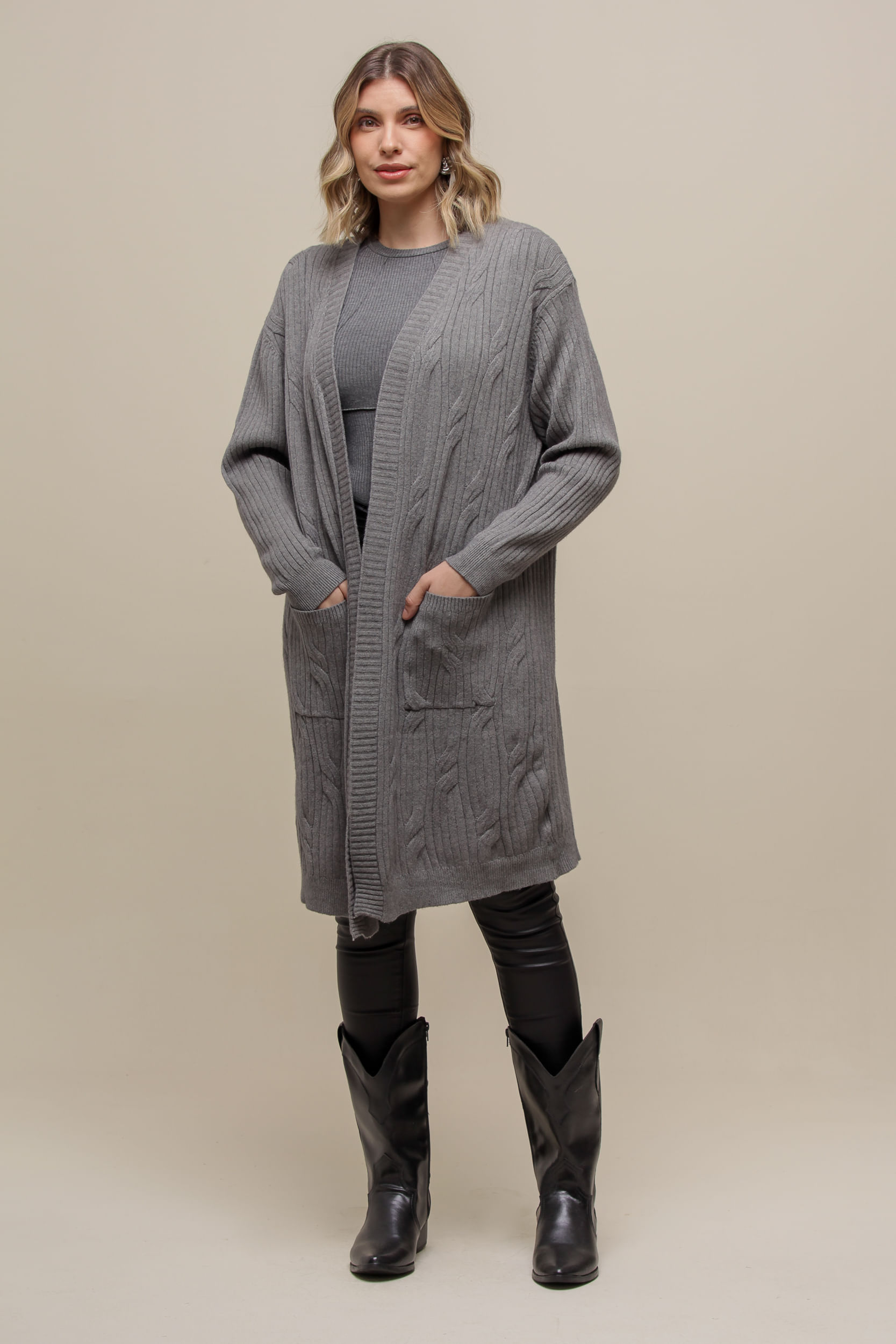 9035035 - Maxi Cardigan Bolsos CINZA 9035035 - Maxi Cardigan Bolsos CINZA
