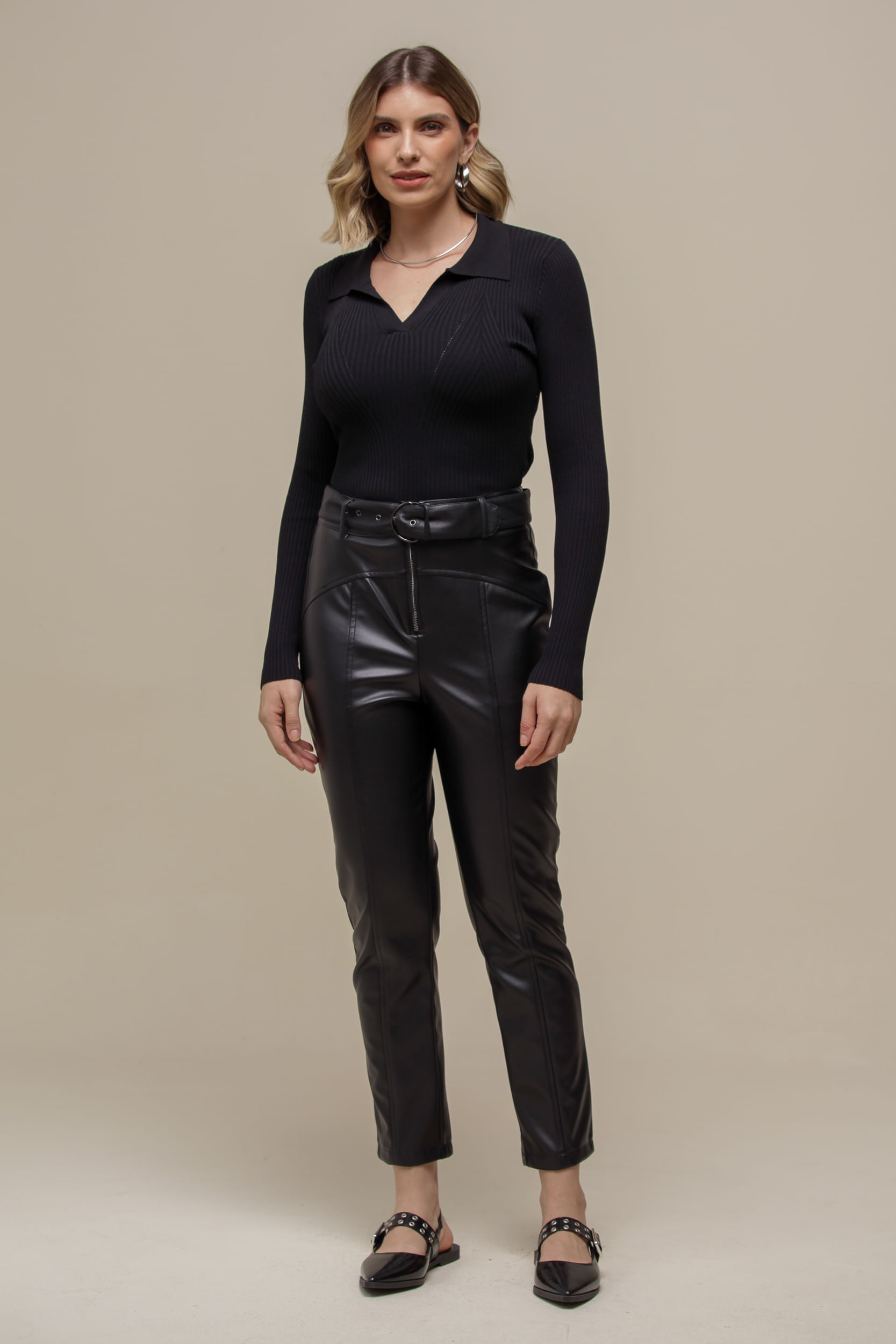 9036543 - Blusa Polo Tricô Manga Longa PRETO 9036543 - Blusa Polo Tricô Manga Longa PRETO