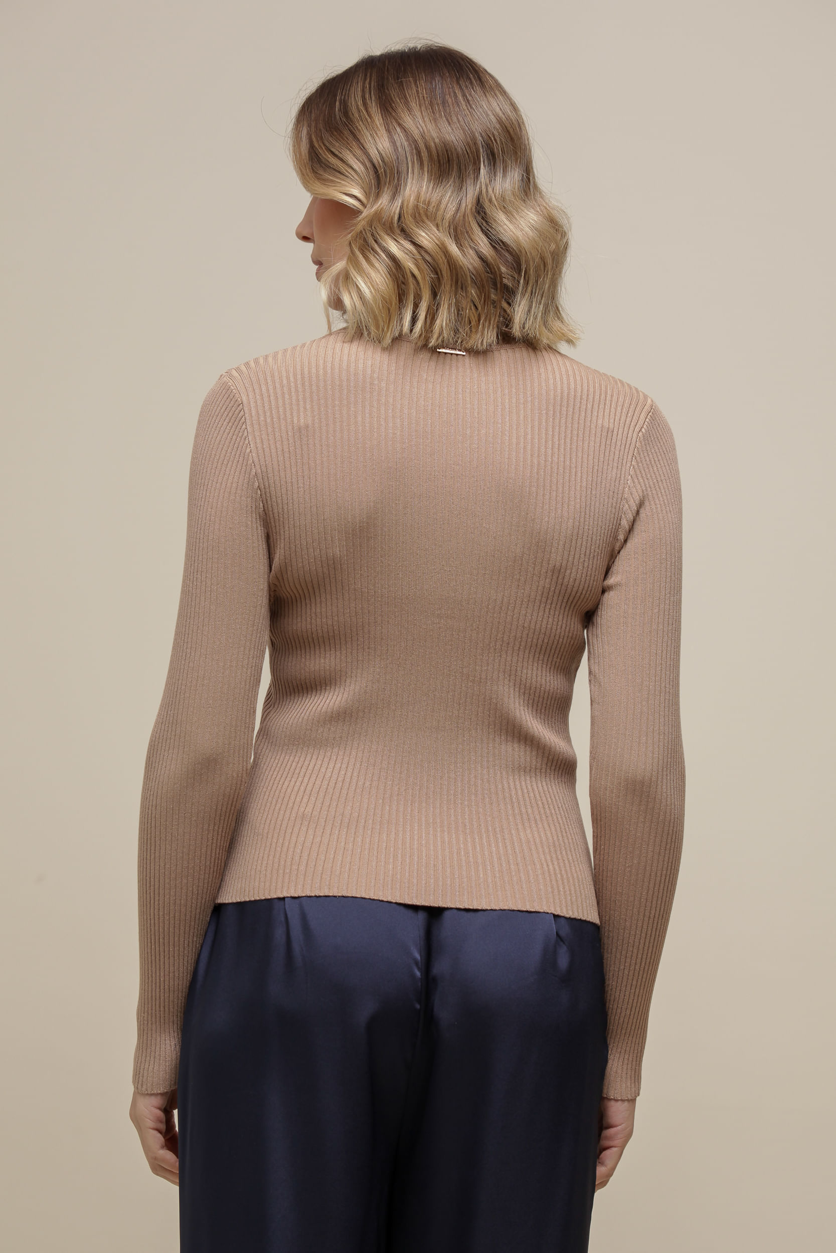 9036543 - Blusa Polo Tricô Manga Longa BEGE 9036543 - Blusa Polo Tricô Manga Longa BEGE