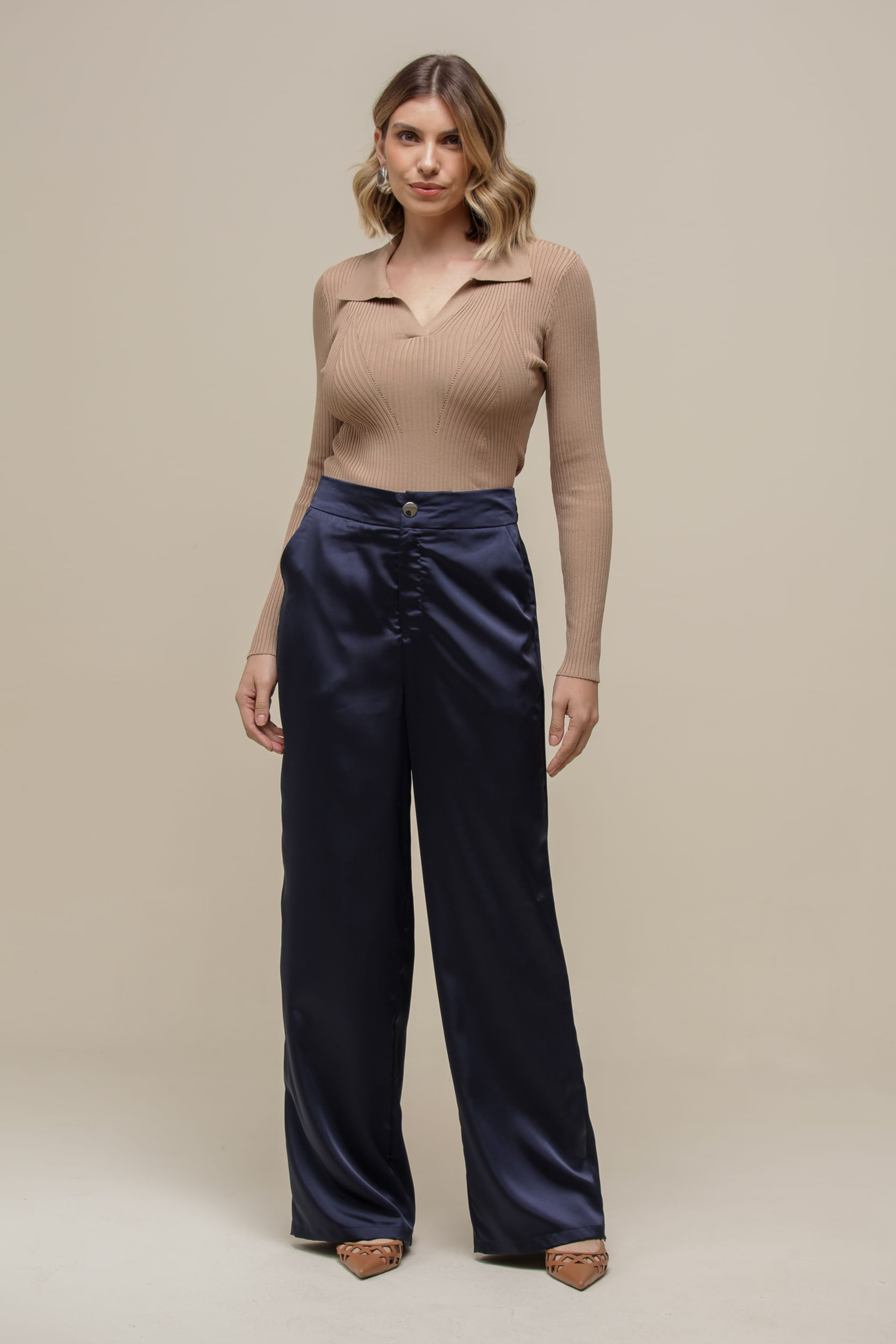 9036543 - Blusa Polo Tricô Manga Longa BEGE 9036543 - Blusa Polo Tricô Manga Longa BEGE