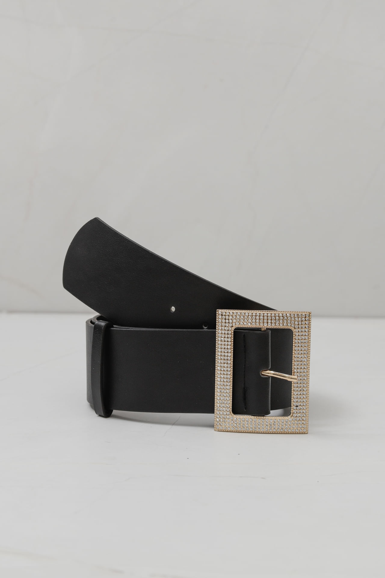 Cinto Fivela Retangular Strass  PRETO