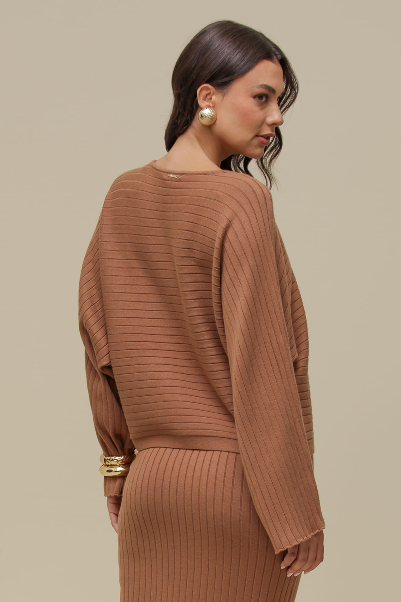 9036578 - Blusa Tricot Ampla Listrada CARAMELO 9036578 - Blusa Tricot Ampla Listrada CARAMELO