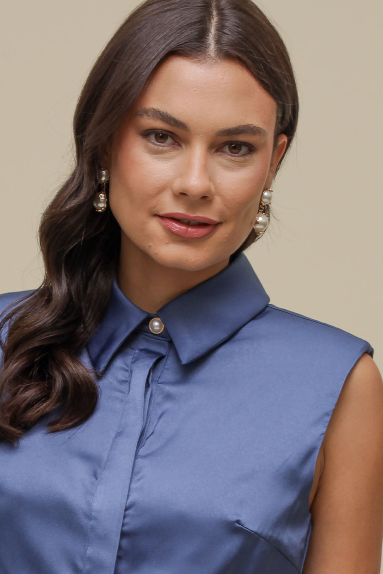 9036789 - Blusa Cetim com Gola AZUL 9036789 - Blusa Cetim com Gola AZUL