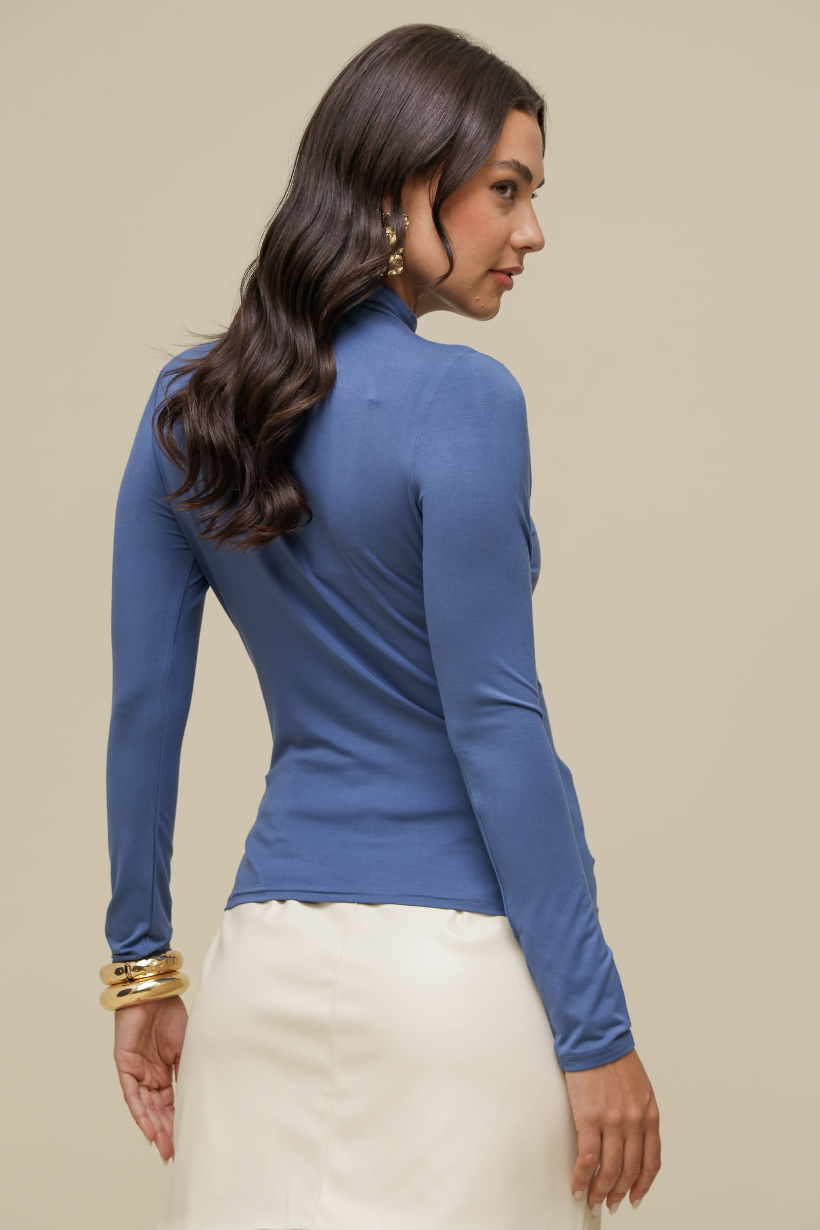 9036783 - Blusa Manga Longa Malha Detalhe Gola AZUL 9036783 - Blusa Manga Longa Malha Detalhe Gola AZUL